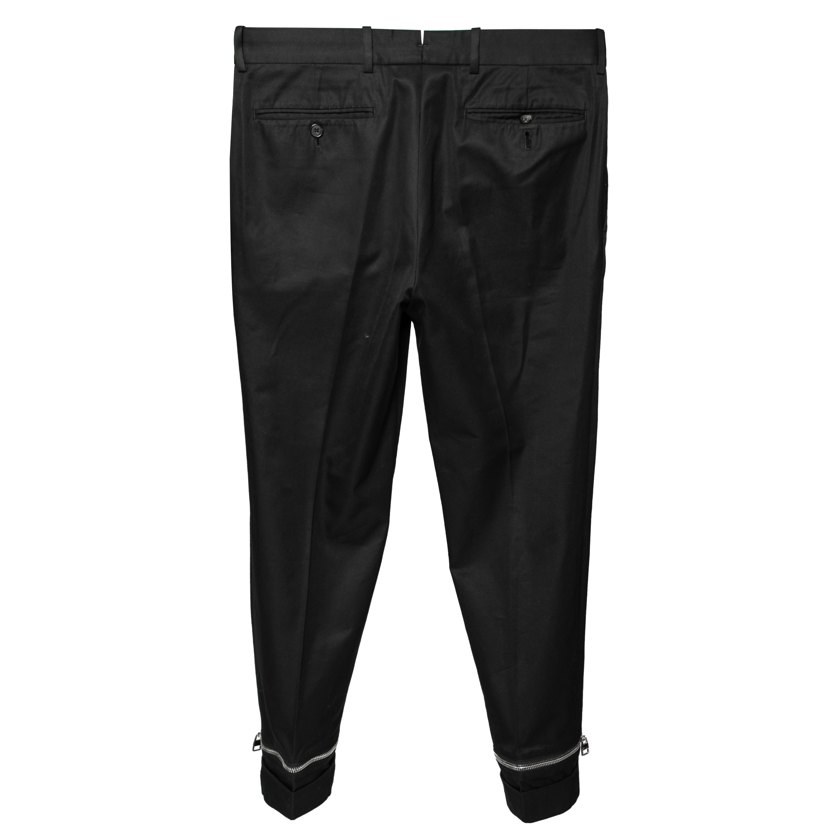 

Alexander McQueen Black Cotton Zipped Hem Detailed Trousers