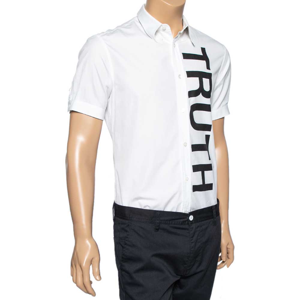 

Alexander McQueen White Truth Printed Cotton Button Front Shirt