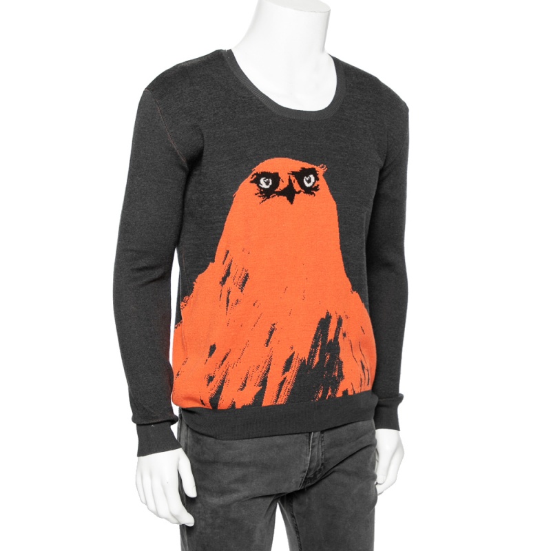 

Alexander McQueen Grey Owl Print Knit Sweater