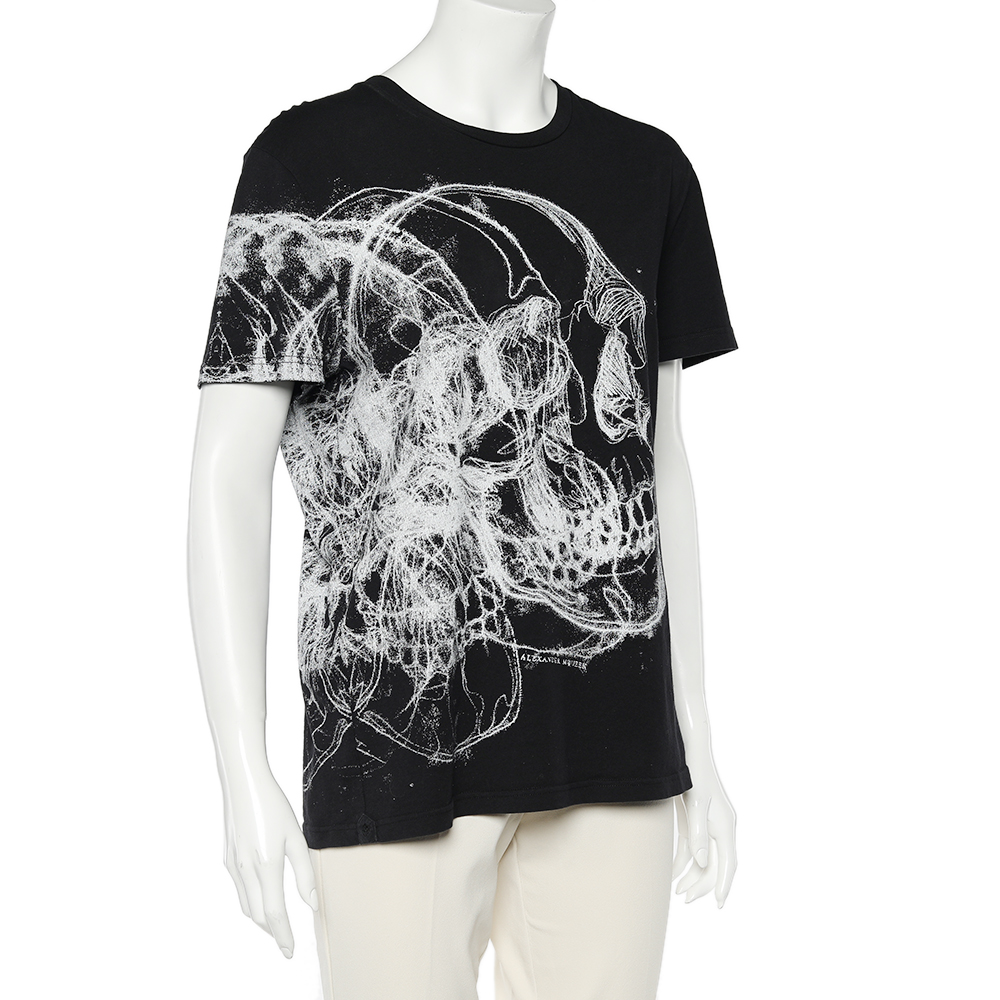 

Alexander McQueen Black Cotton Knit Graffiti Skulls Print T-Shirt