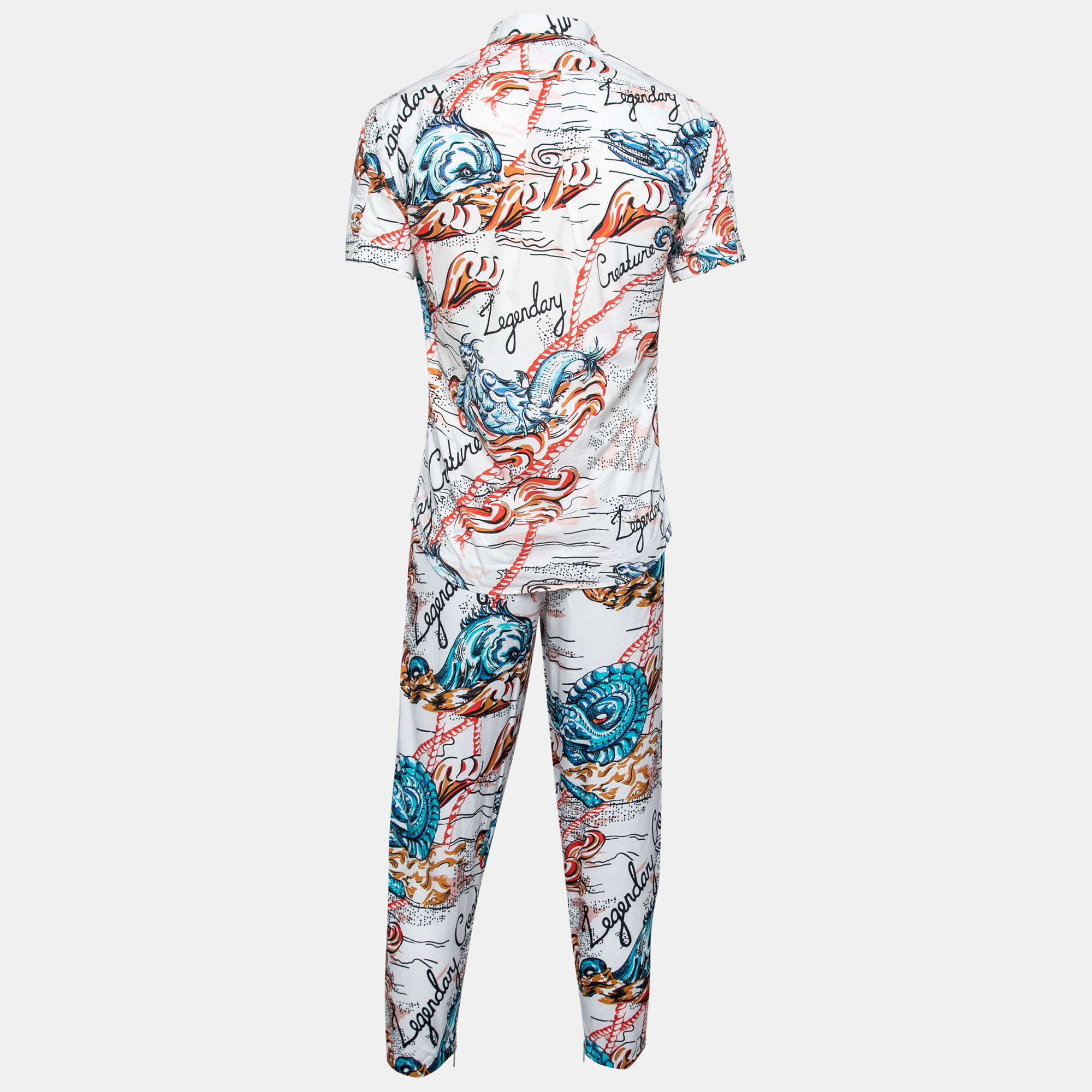 

Alexander McQueen White Legendary Creature Print Cotton Shirt & Pant Set