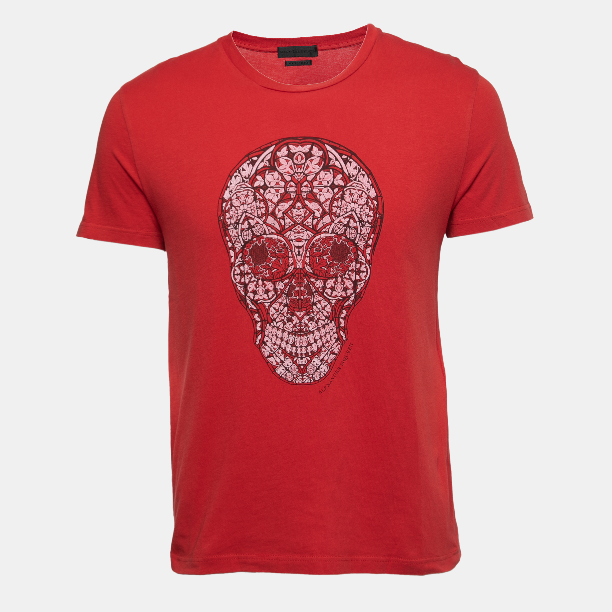 Pre-owned Alexander Mcqueen Red Ornamental Skull Print Cotton T-shirt S