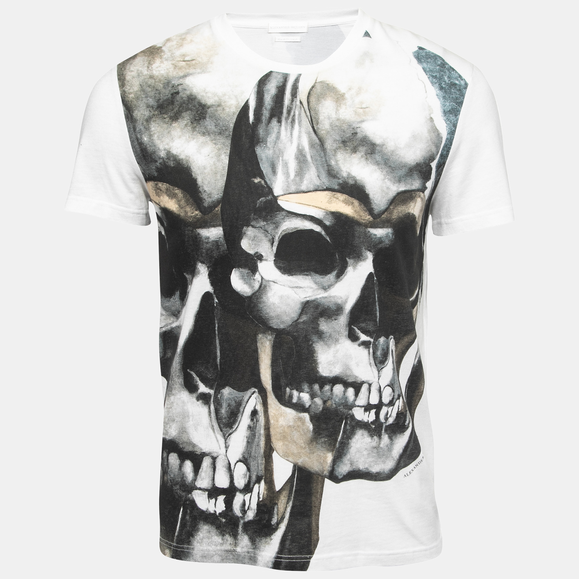 Pre-owned Alexander Mcqueen White Skull Print Cotton Crew Neck T-shirt Xs