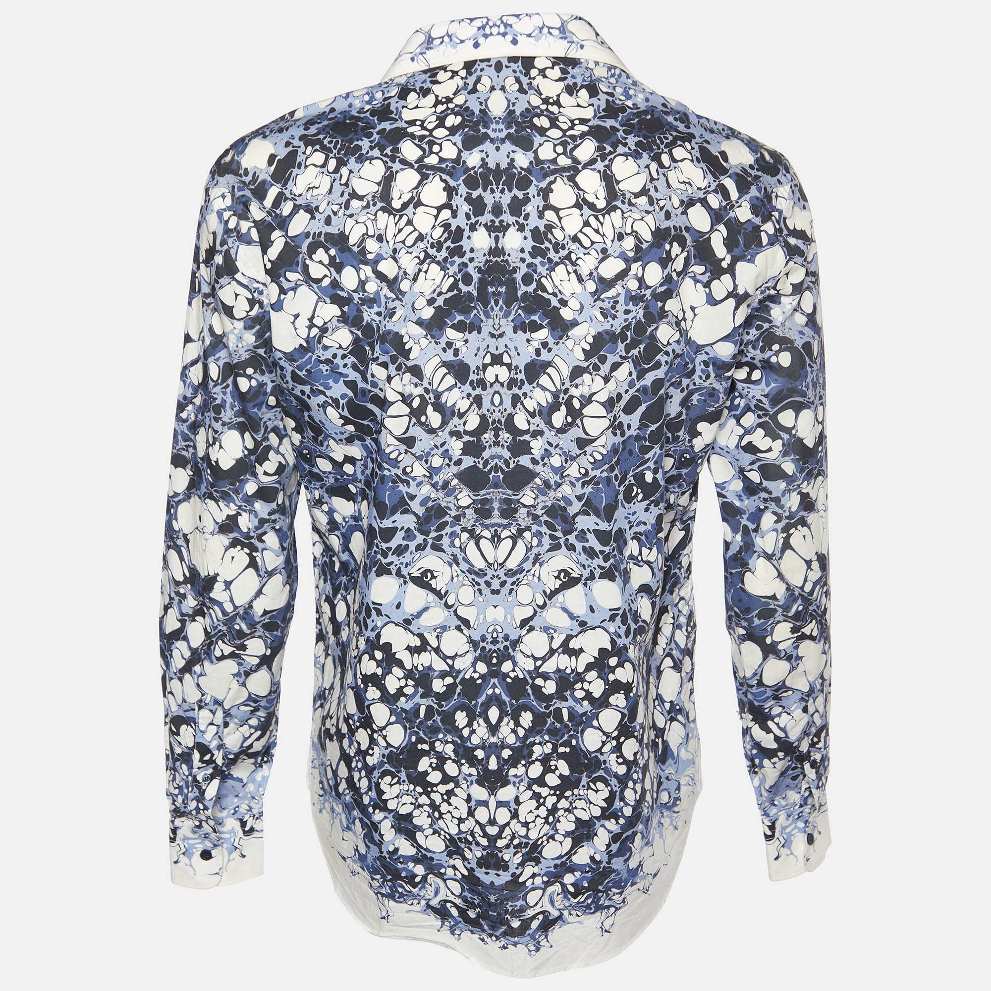 

Alexander McQueen Blue & White Abstract Printed Cotton Button Front Shirt