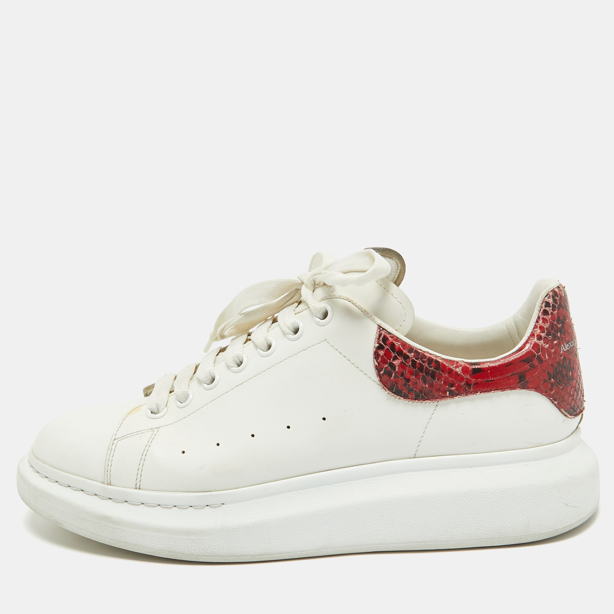 

Alexander McQueen White/Red Leather Oversized Low Top Sneakers Size