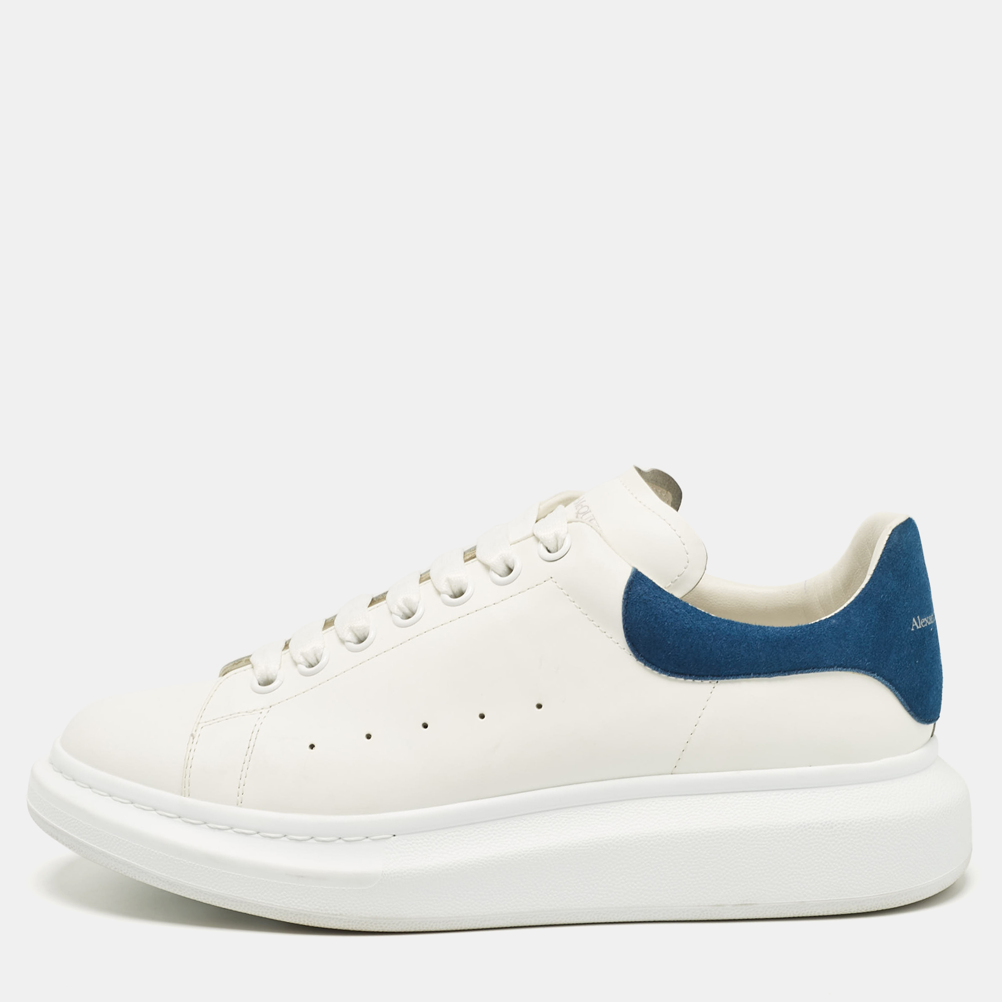 

Alexander McQueen White/Blue Leather Oversized Lace Up Sneakers Size