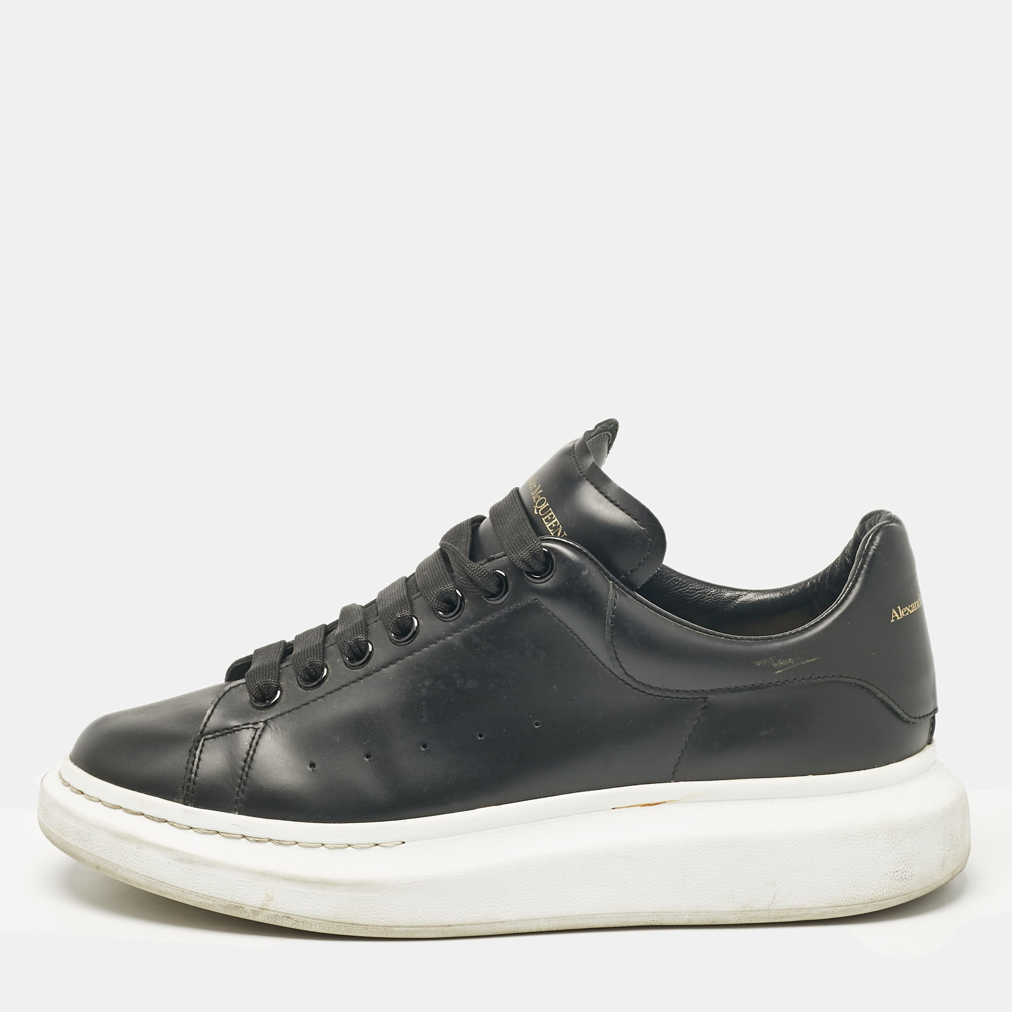 

Alexander McQueen Black Leather Oversized Lace Up Sneakers Size