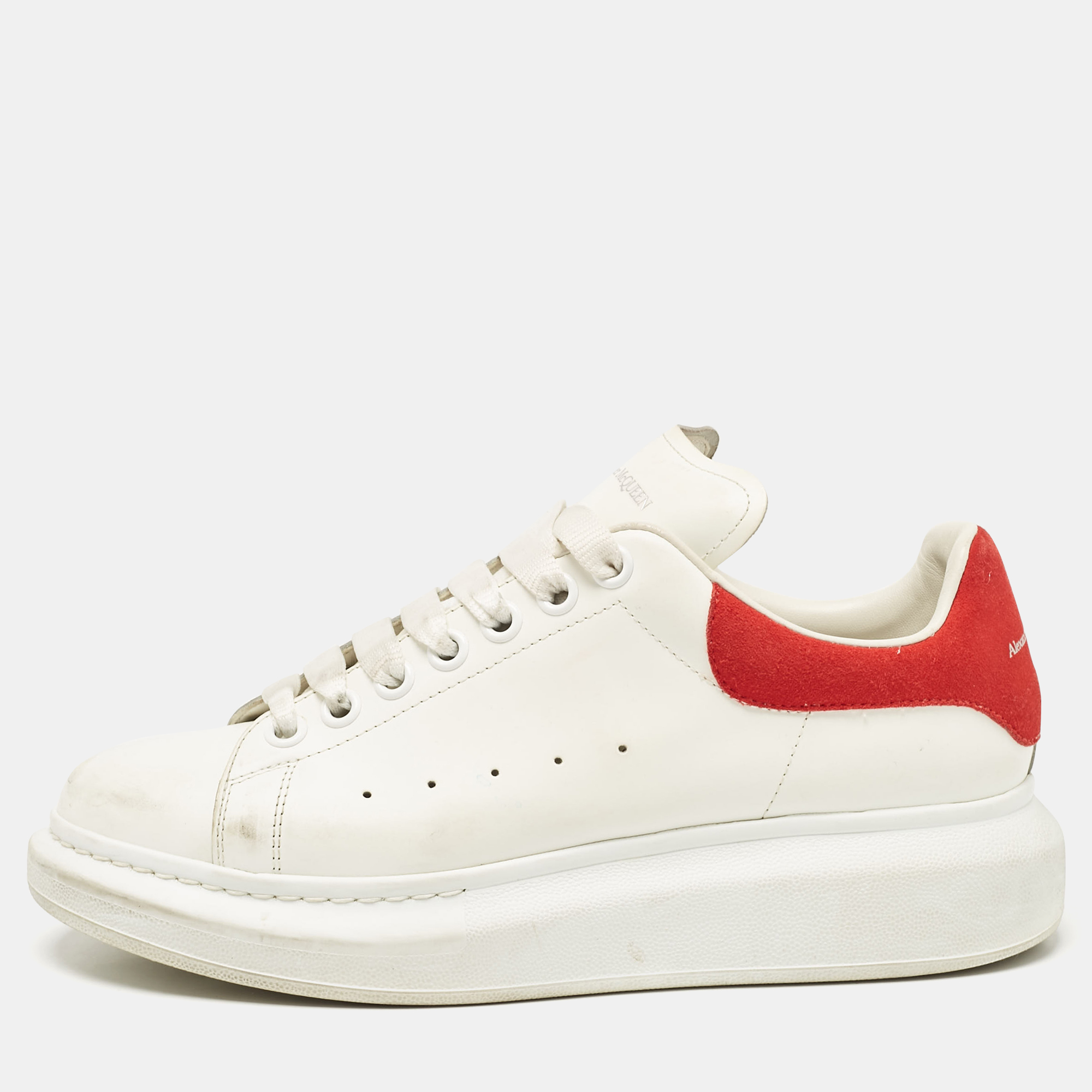 

Alexander McQueen White/Red Leather and Suede Oversized Sneakers Size