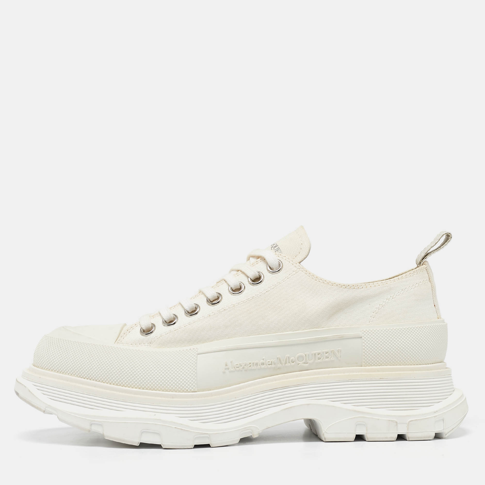 

Alexander McQueen White Canvas Tread Slick Lace Up Sneakers Size