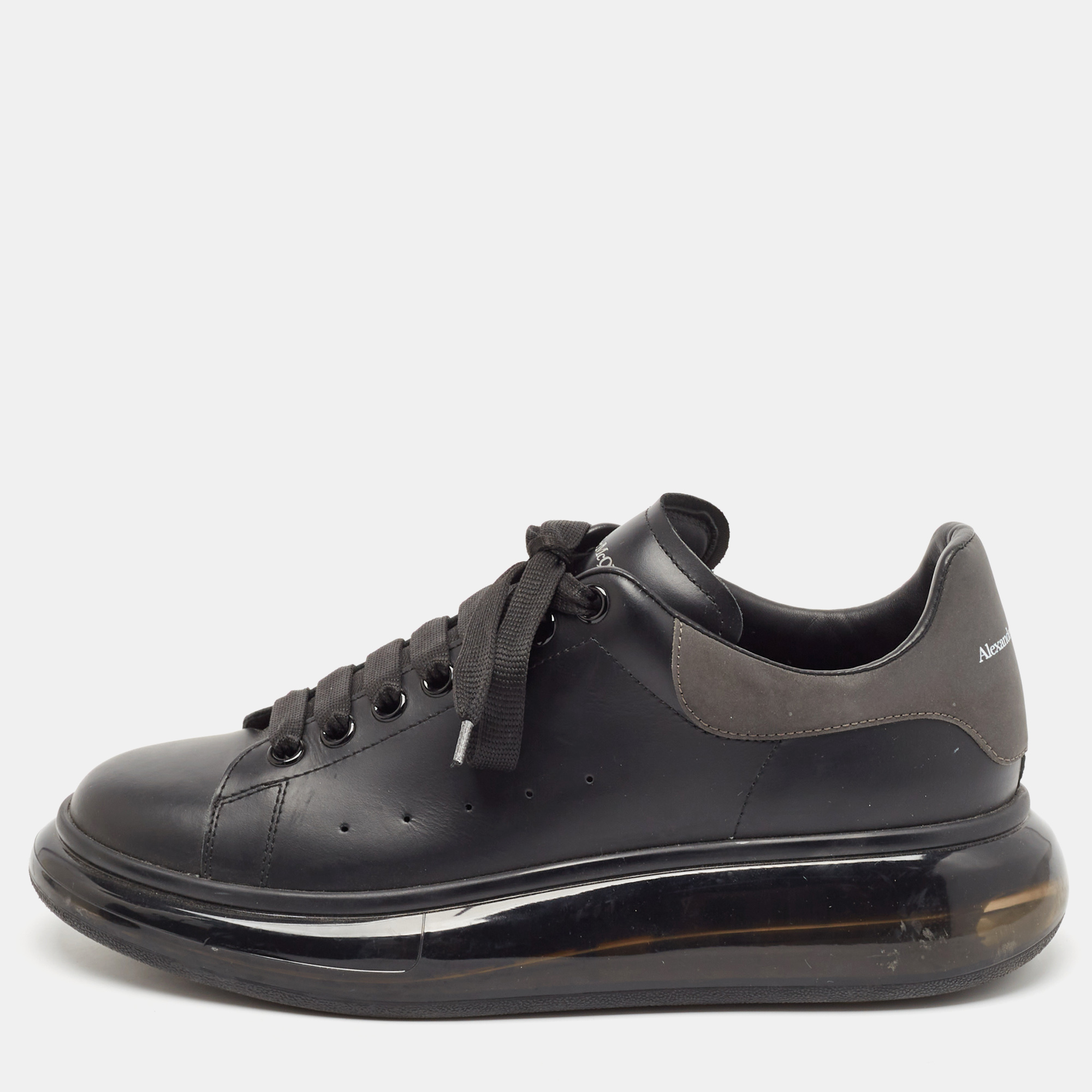 

Alexander McQueen Black Leather Oversized Transparent Sole Sneakers Size