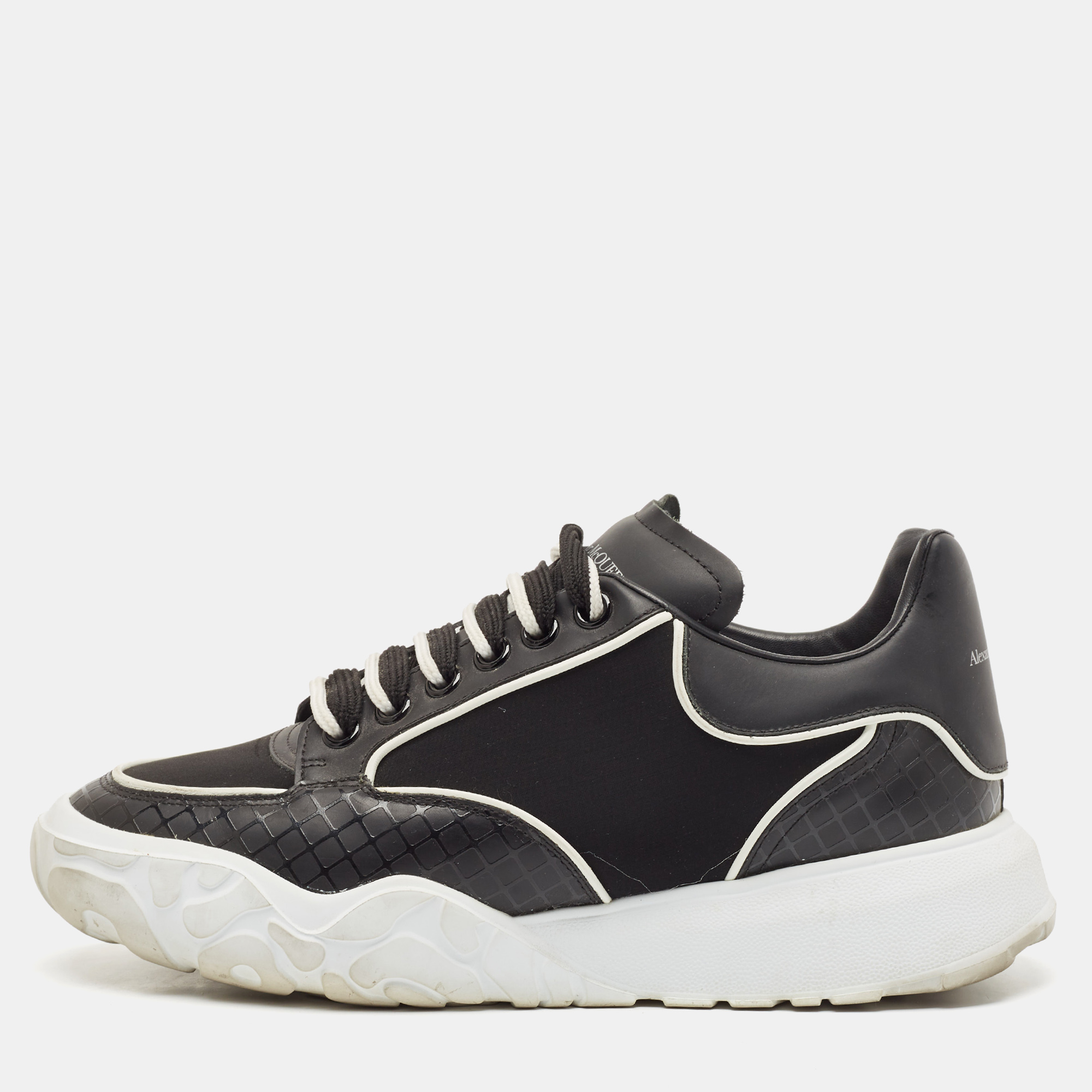 

Alexander McQueen Black Leather and Neoprene Court Sneakers Size