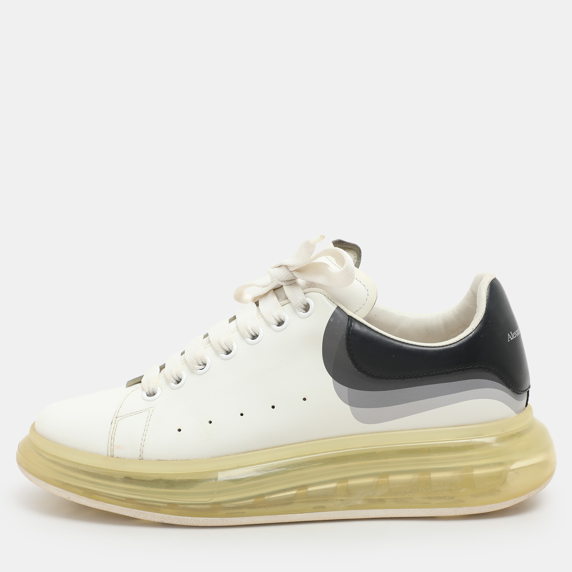 

Alexander McQueen White Leather Larry Clear Sole Sneakers Size