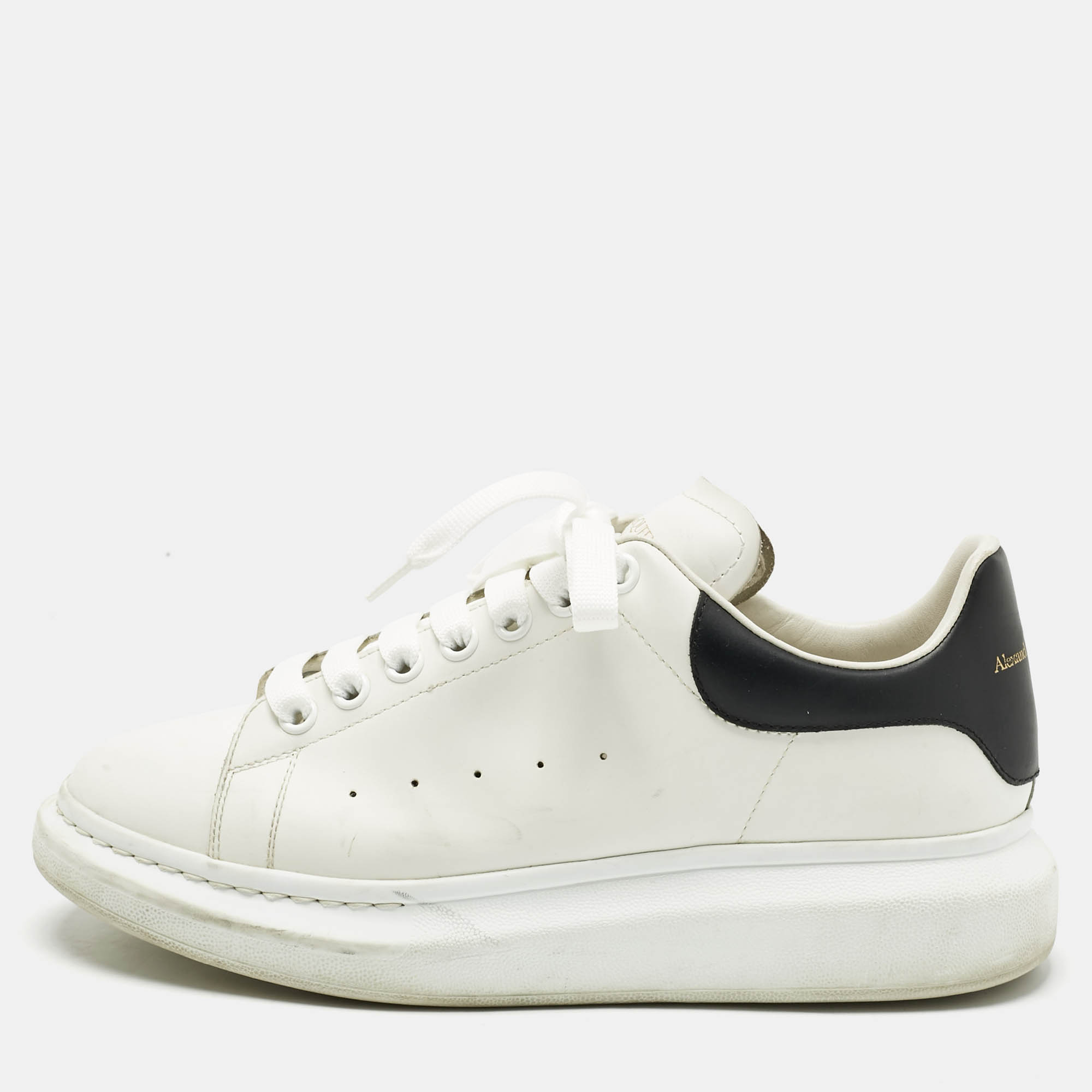 

Alexander McQueen White/Black Leather Oversized Lace Up Sneakers Size