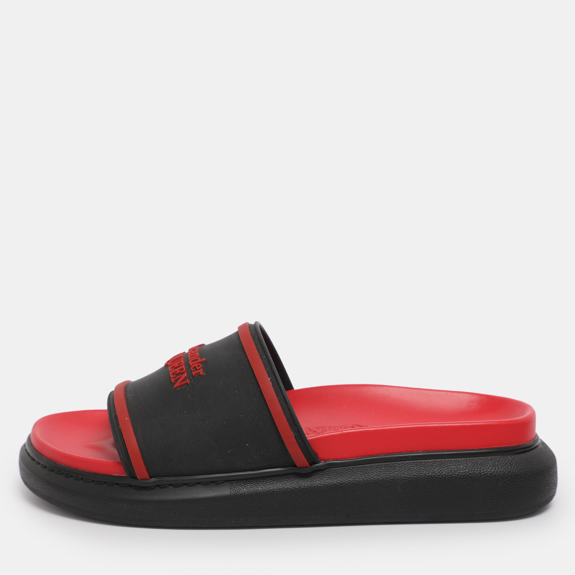 

Alexander McQueen Black/Red Rubber Hybrid Slide Sandals Size 39