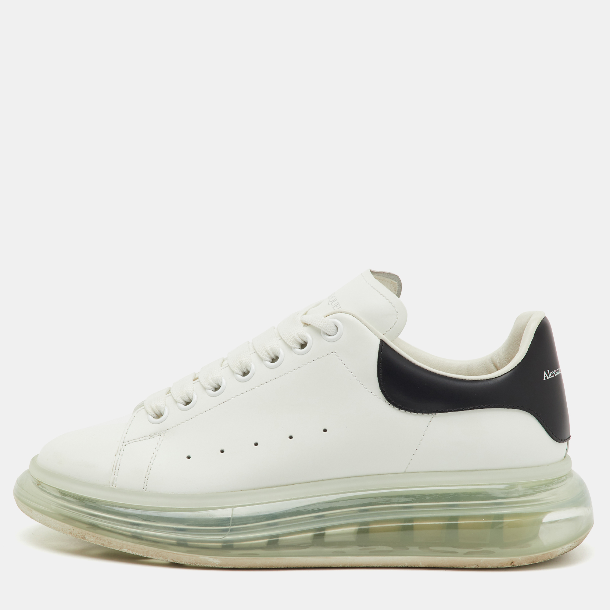 

Alexander McQueen White/Black Leather Oversized Clear Sole Sneakers Size