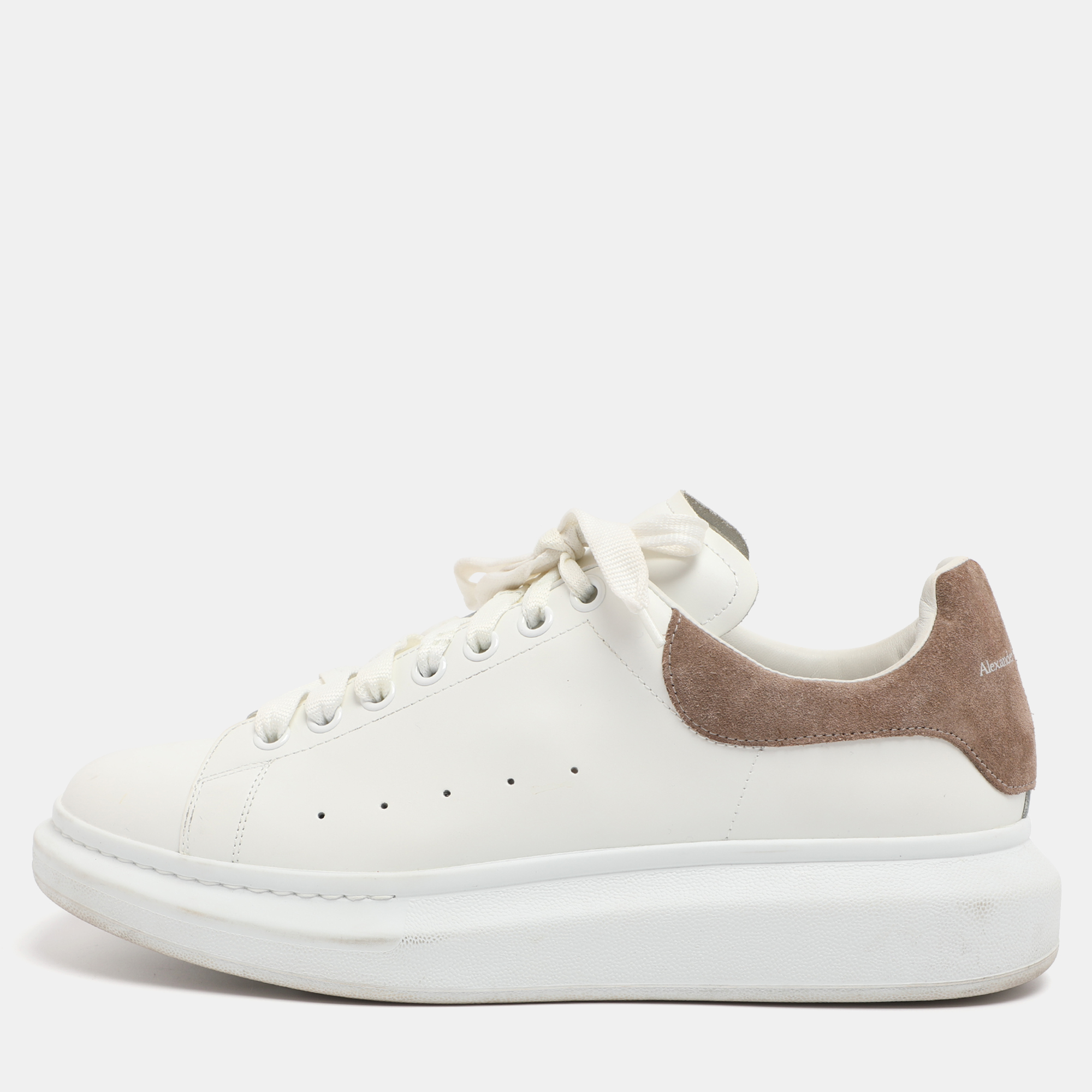 

Alexander McQueen White/Taupe Leather and Suede Oversized Lace Up Sneakers Size 45