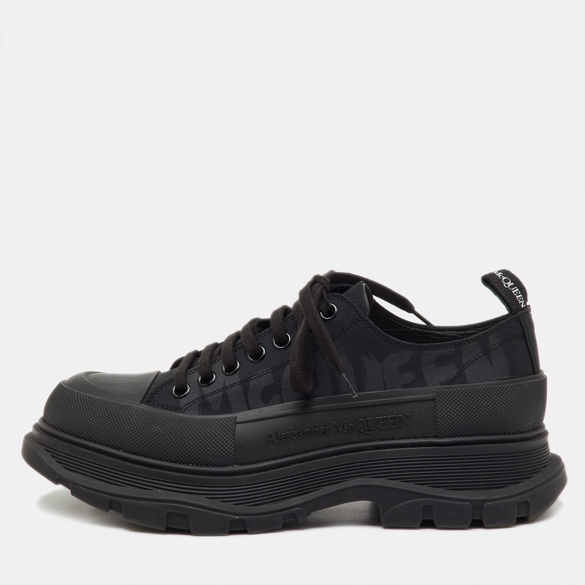 Pre-owned Alexander Mcqueen Black Canvas And Rubber Tread Slick Low Top Sneakers Size 43