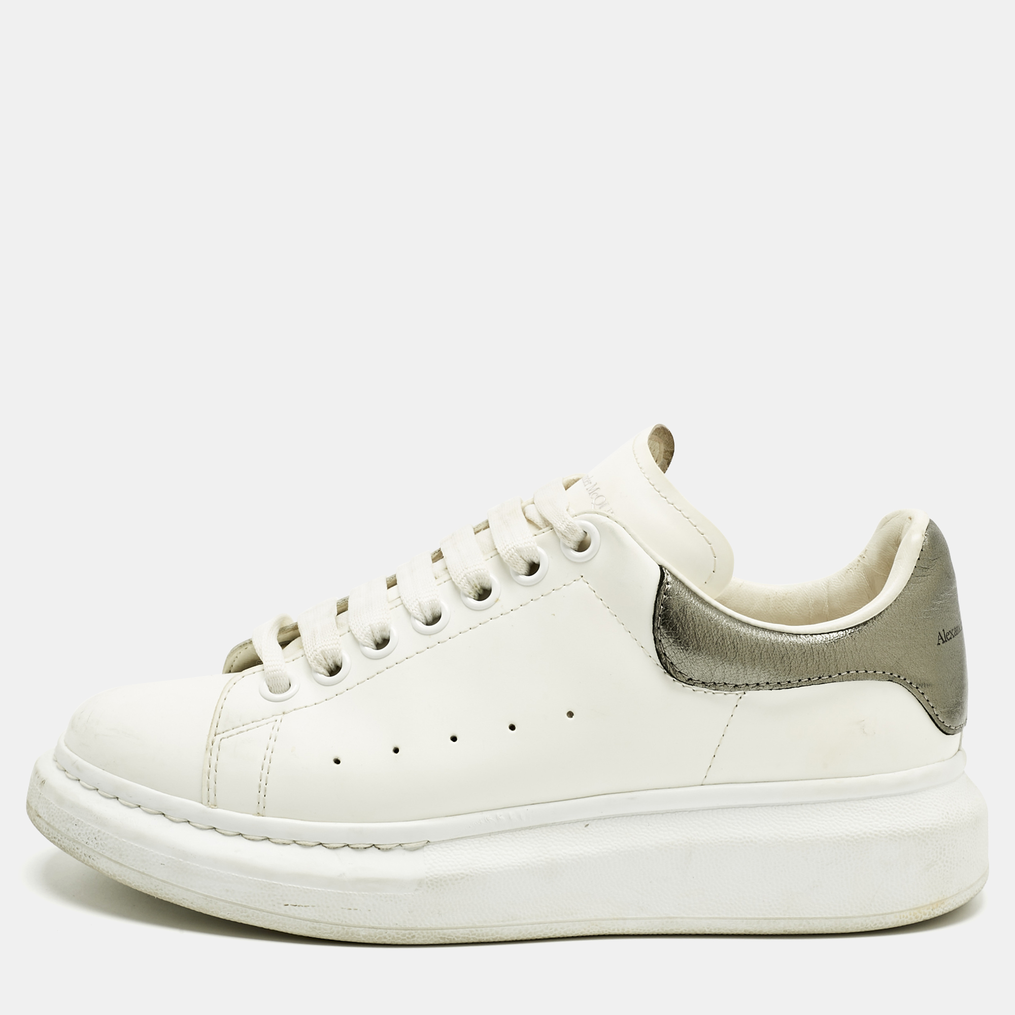 Pre-owned Alexander Mcqueen White/metallic Leather Oversized Sneakers Size 39