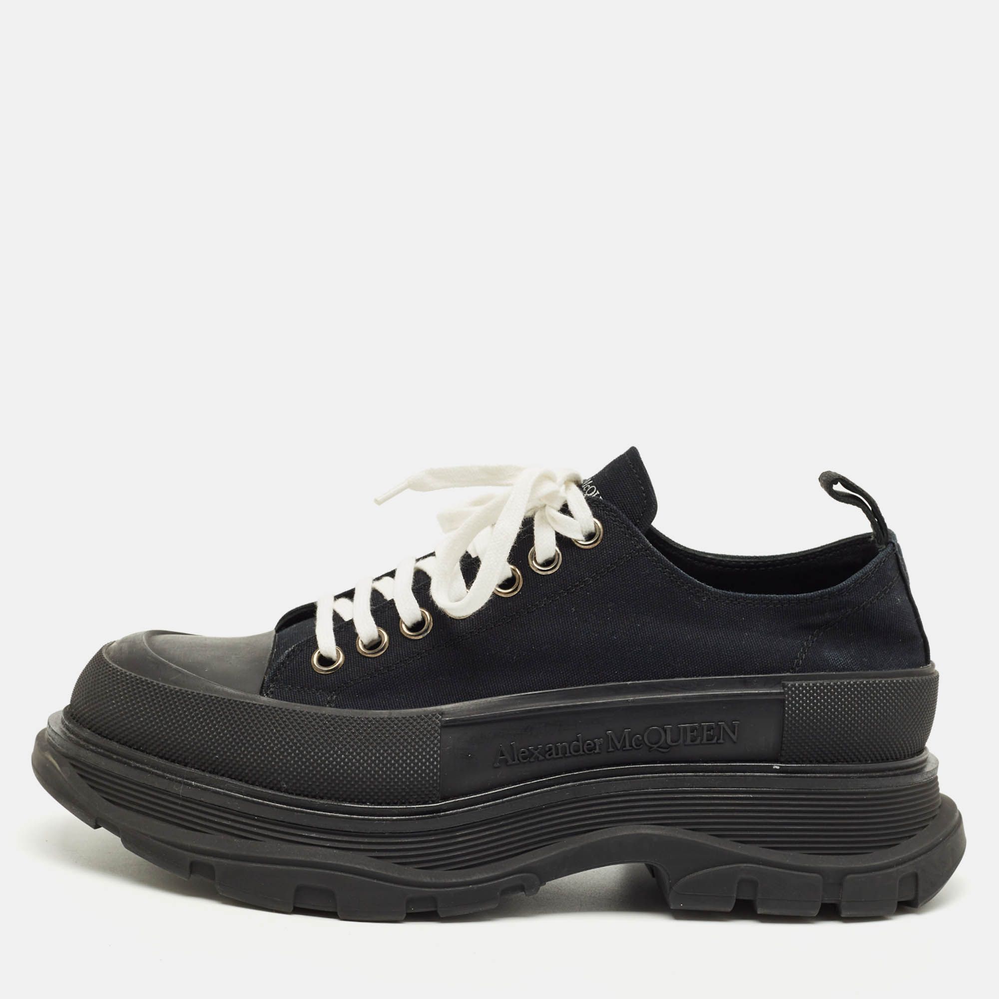 

Alexander McQueen Black Canvas And Rubber Tread Slick Low Top Sneakers Size