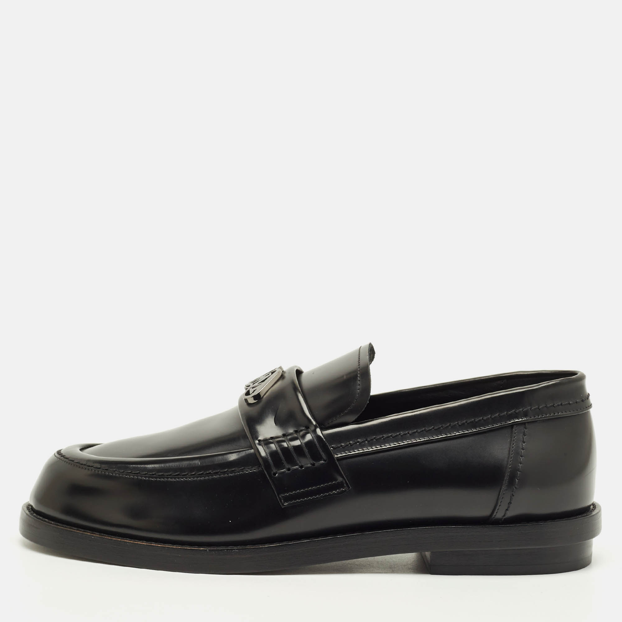 

Alexander McQueen Size  Black Leather Logo-Plaque Loafers