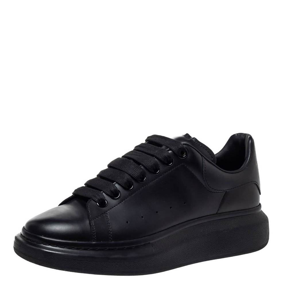 Alexander McQueen Black Leather Larry Low Top Sneakers Size 40