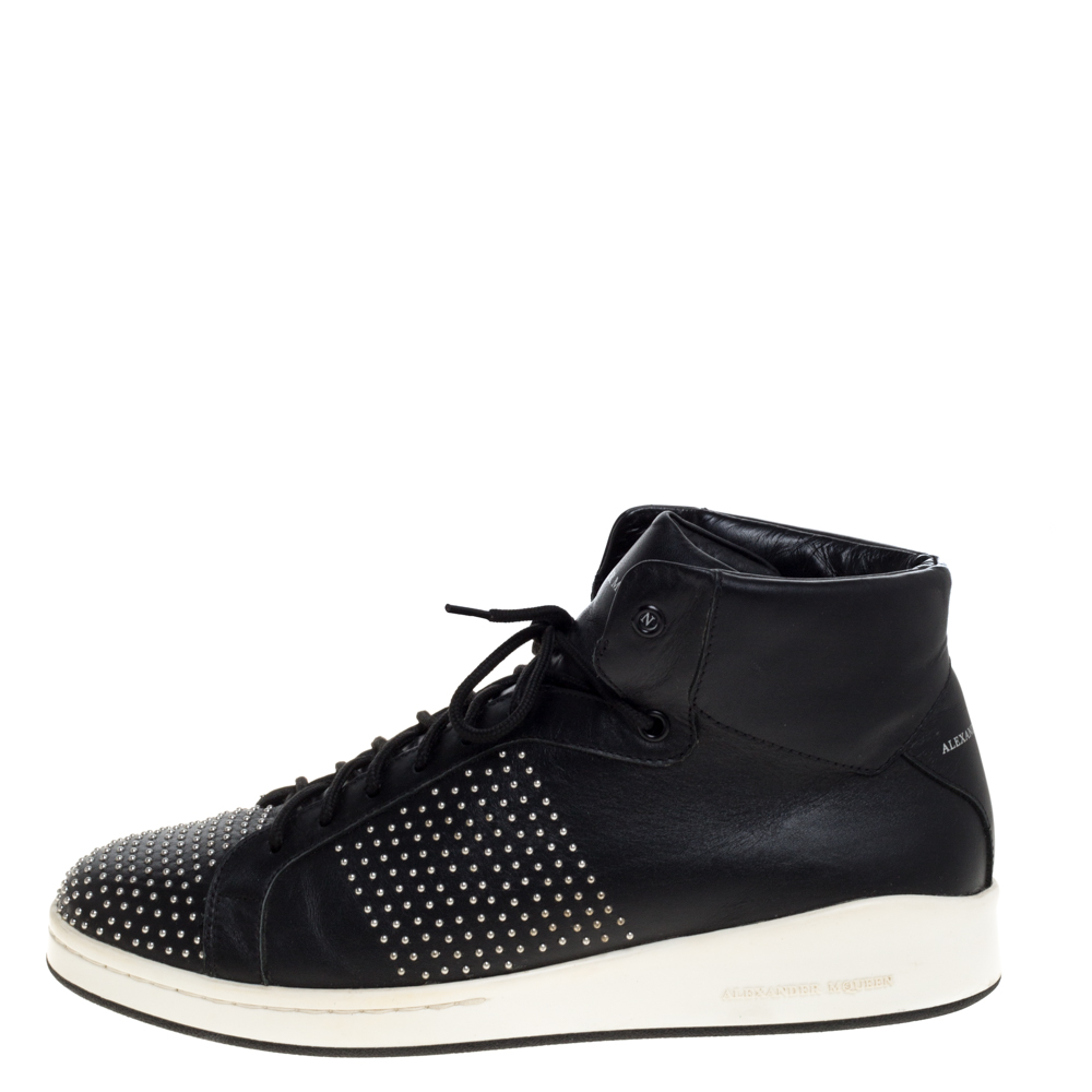 

Alexander McQueen Black Leather Studded High Top Sneakers Size