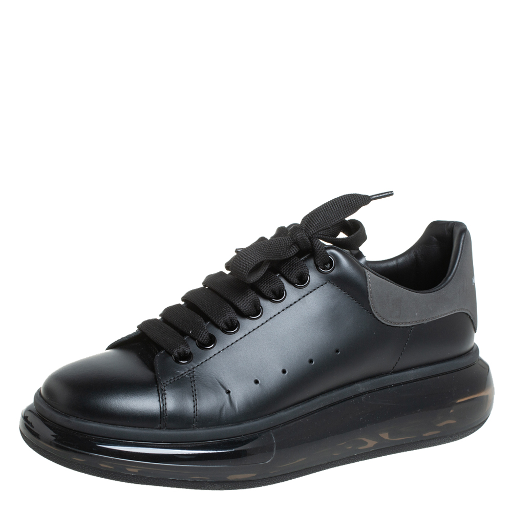 Pre-owned Alexander Mcqueen Black Leather Clear Sole Low Top Trainers Size 42