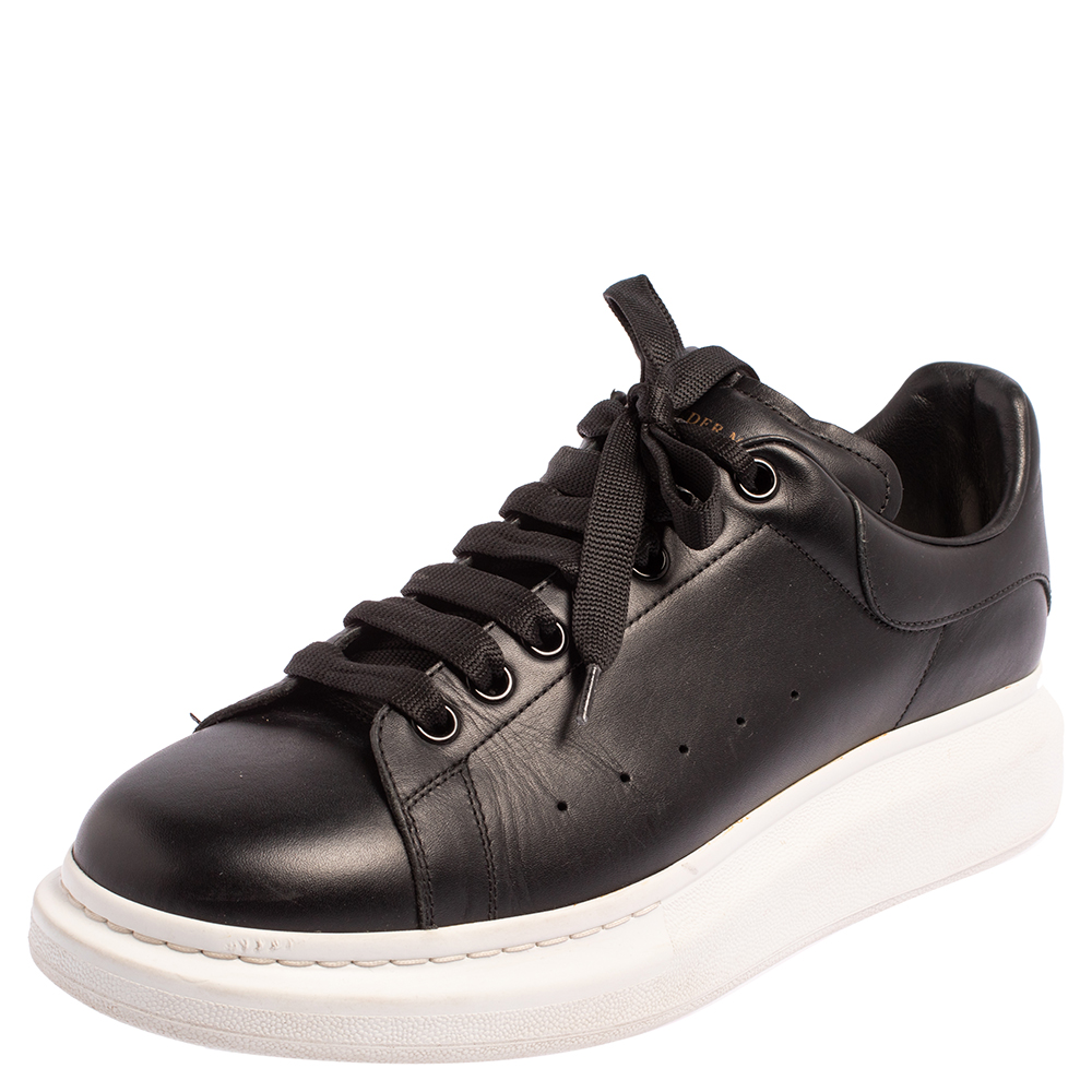 Alexander McQueen Black Leather Oversized Low Top Sneakers Size 44