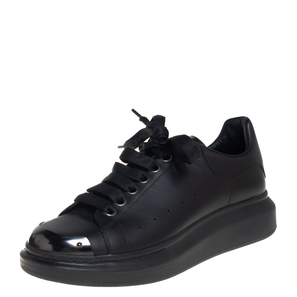 Pre-owned Alexander Mcqueen Black Leather Oversized Sneakers Size 40
