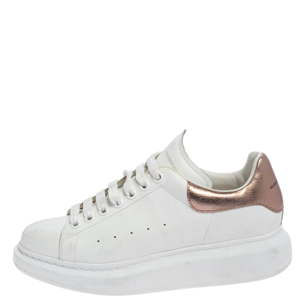 

Alexander McQueen Metallic/White Leather Oversized Sneakers Size