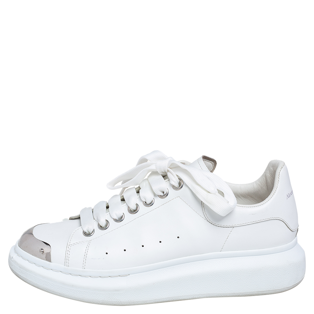 

Alexander McQueen White Leather Oversized Cap Toe Low Top Sneakers Size