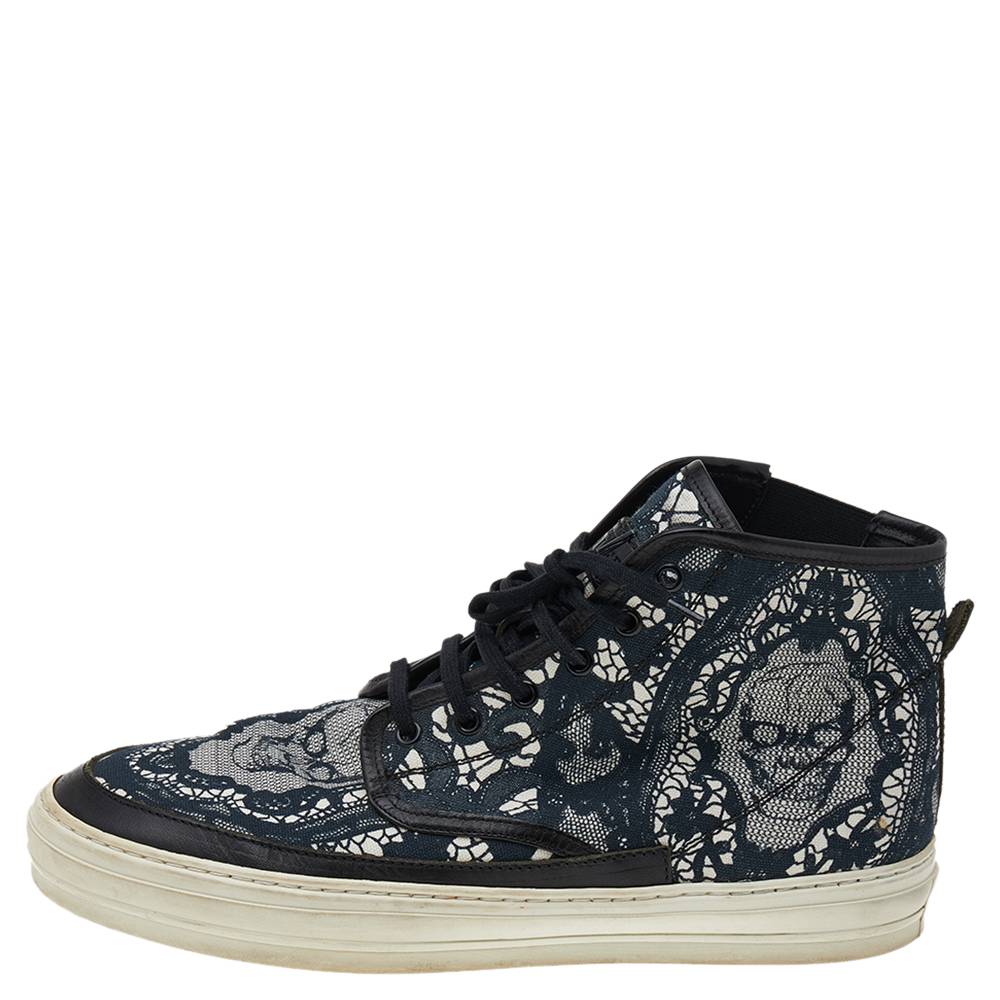 

Alexander McQueen Multicolor Lace and Skull Print Canvas High Top Sneakers Size