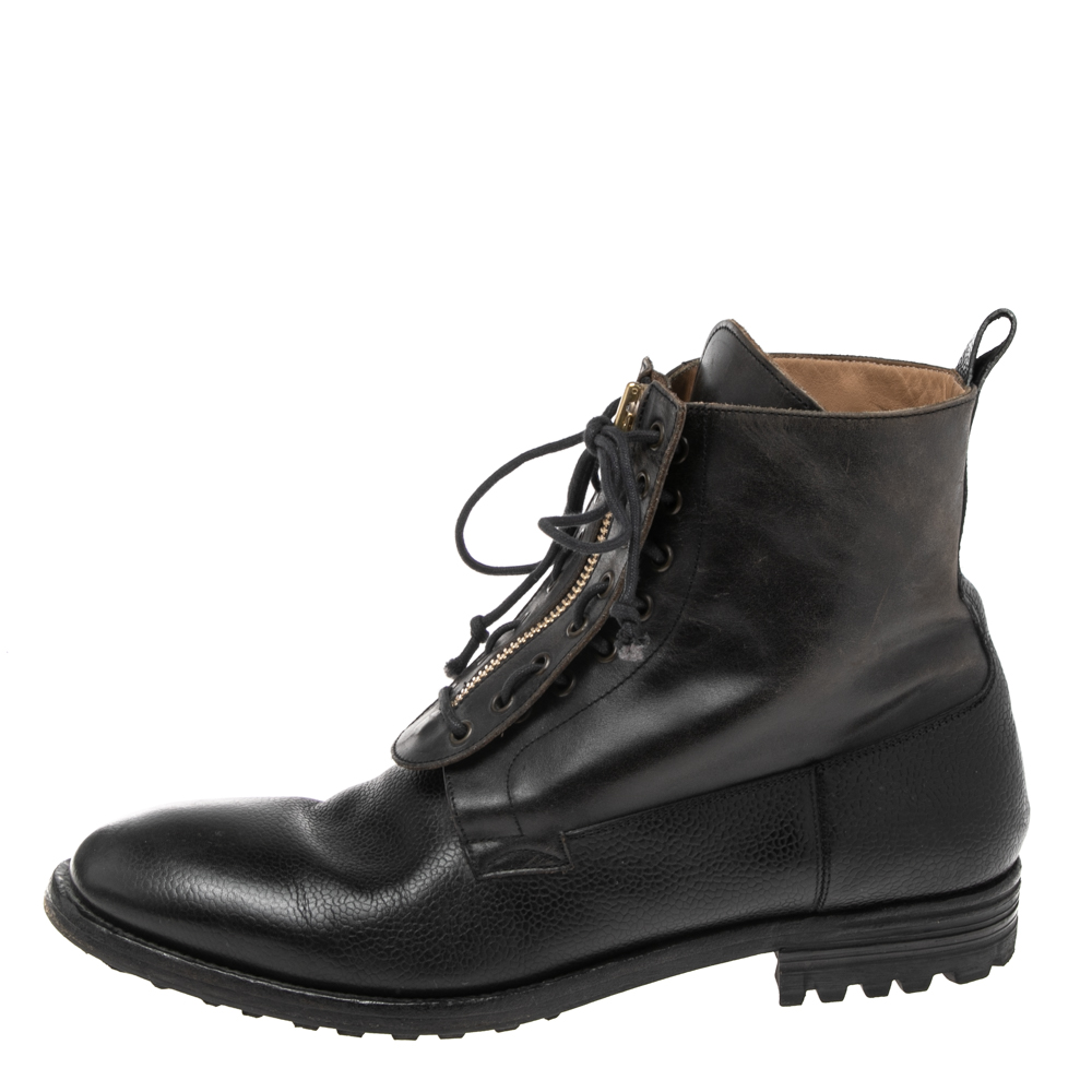 

Alexander McQueen Black Leather Worker Boots Size