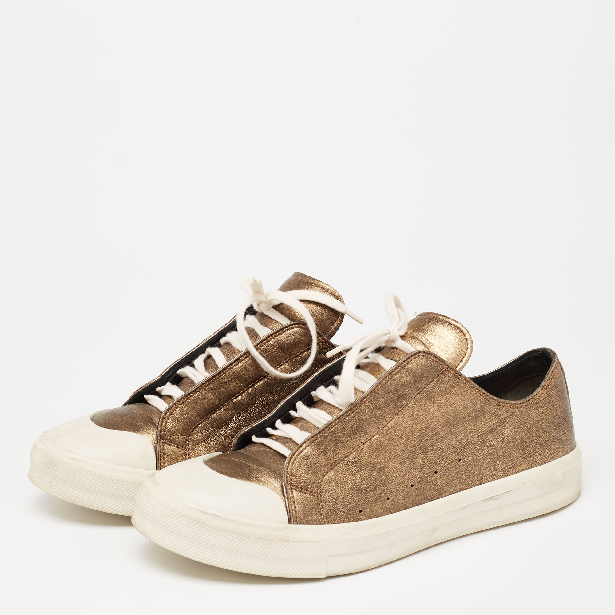 

Alexander McQueen Metallic Bronze Leather Lace Up Sneakers Size