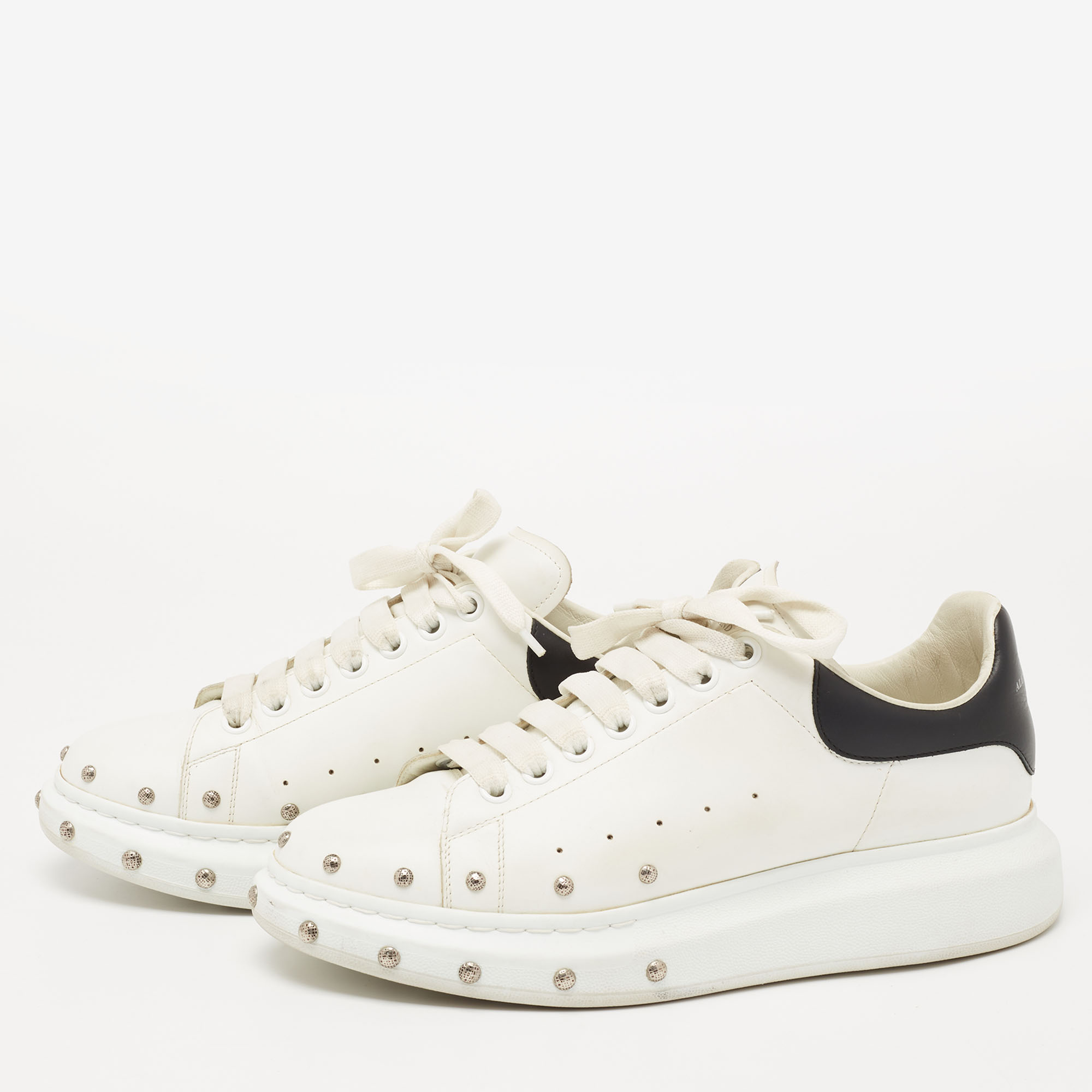 

Alexander McQueen White/Black Leather Embellished Oversized Sneakers Size