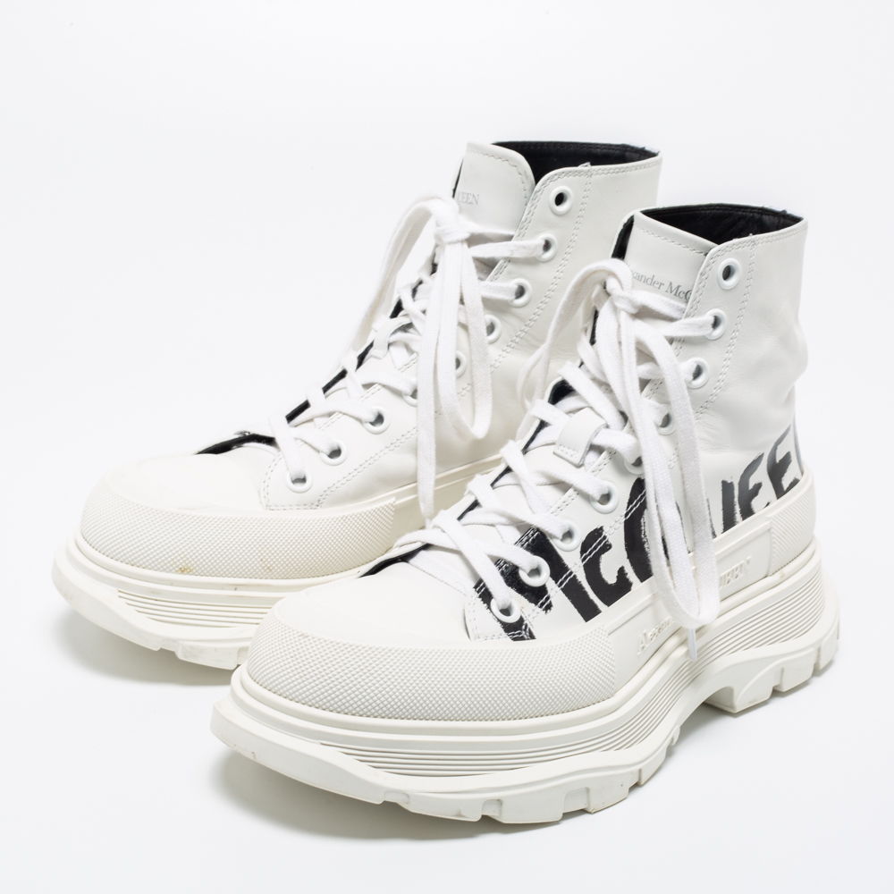 

Alexander McQueen White Leather Tread Slick High Sneakers Size