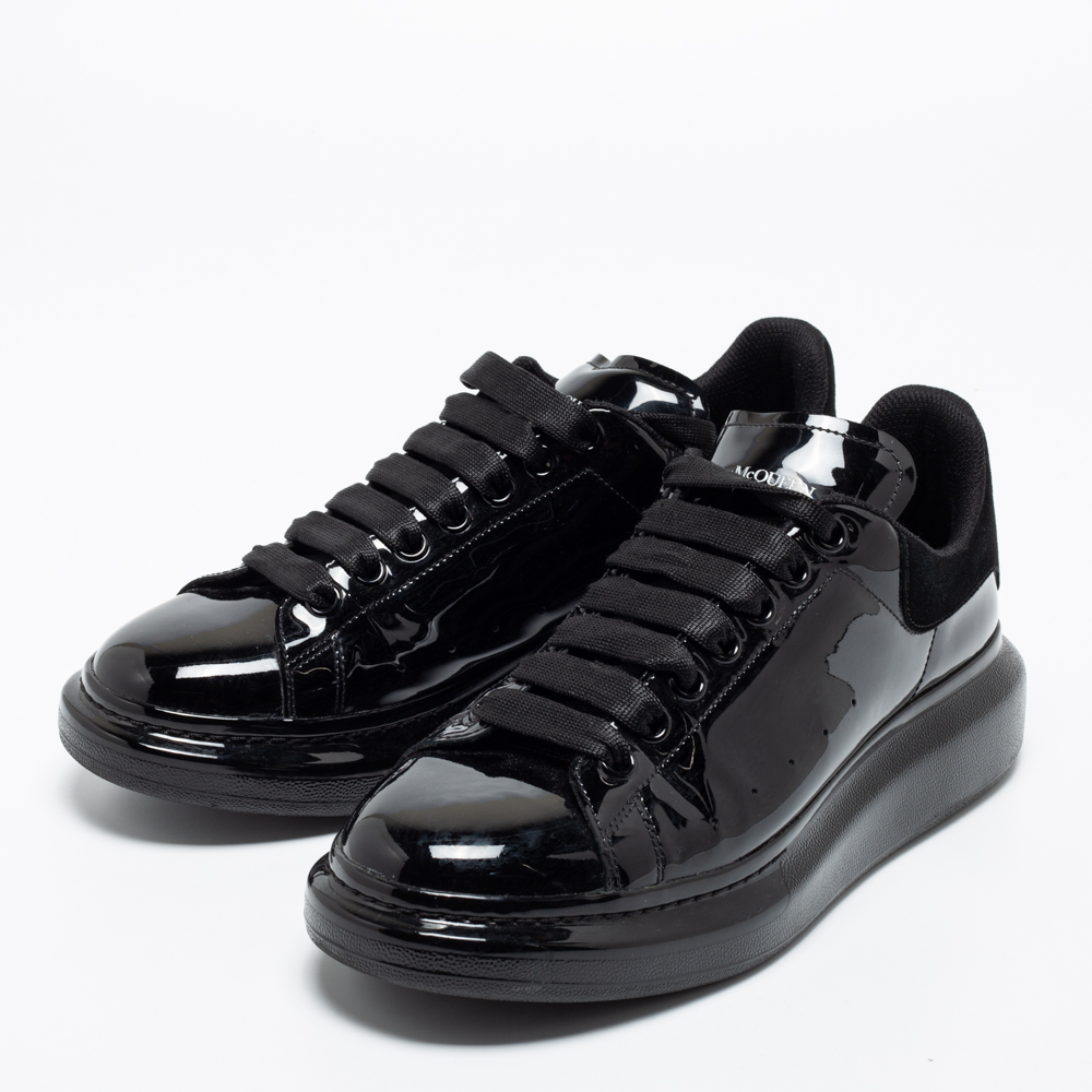 

Alexander McQueen Black Patent Leather Oversized Sneakers Size