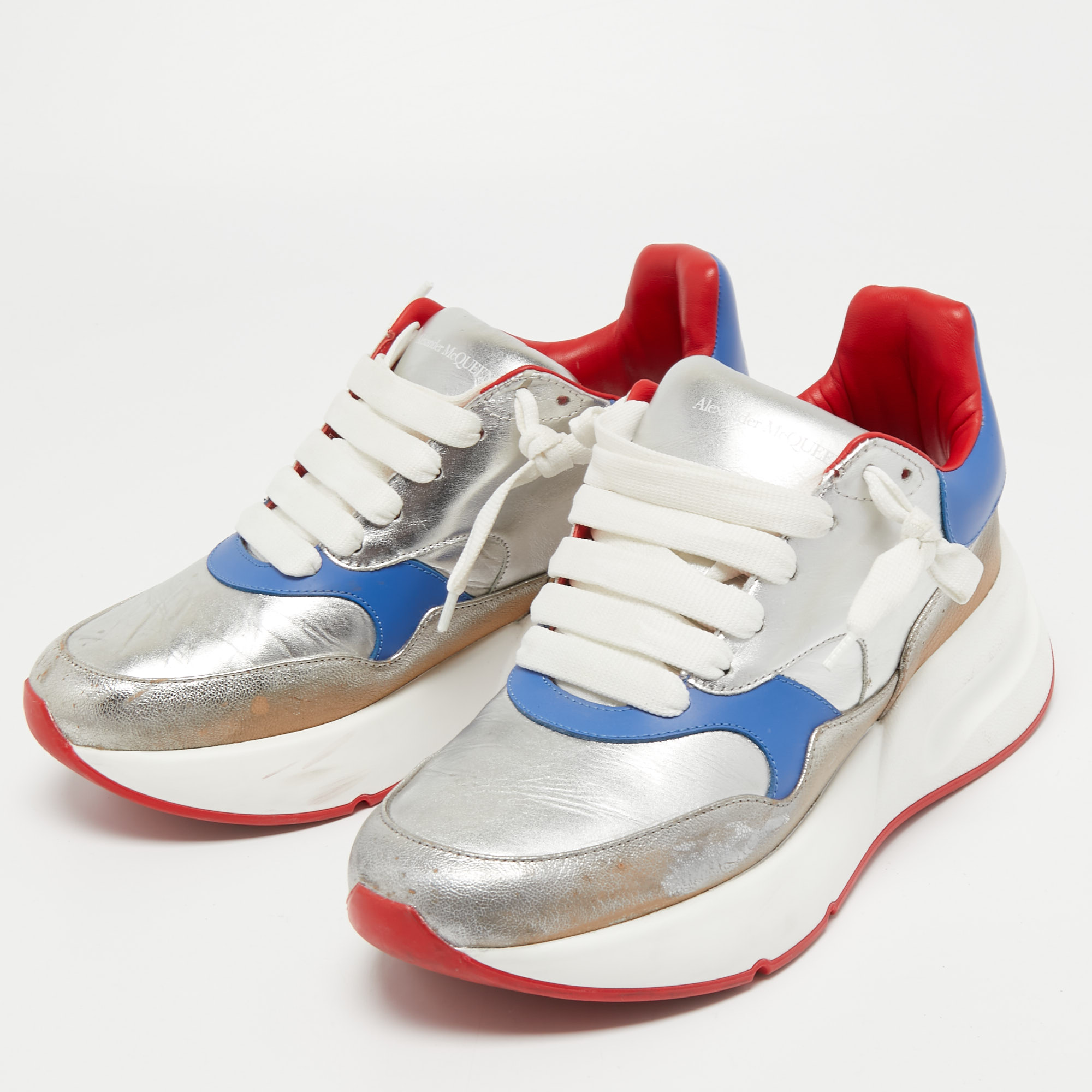 

Alexander McQueen Silver/Blue Leather Oversized Sneakers Size