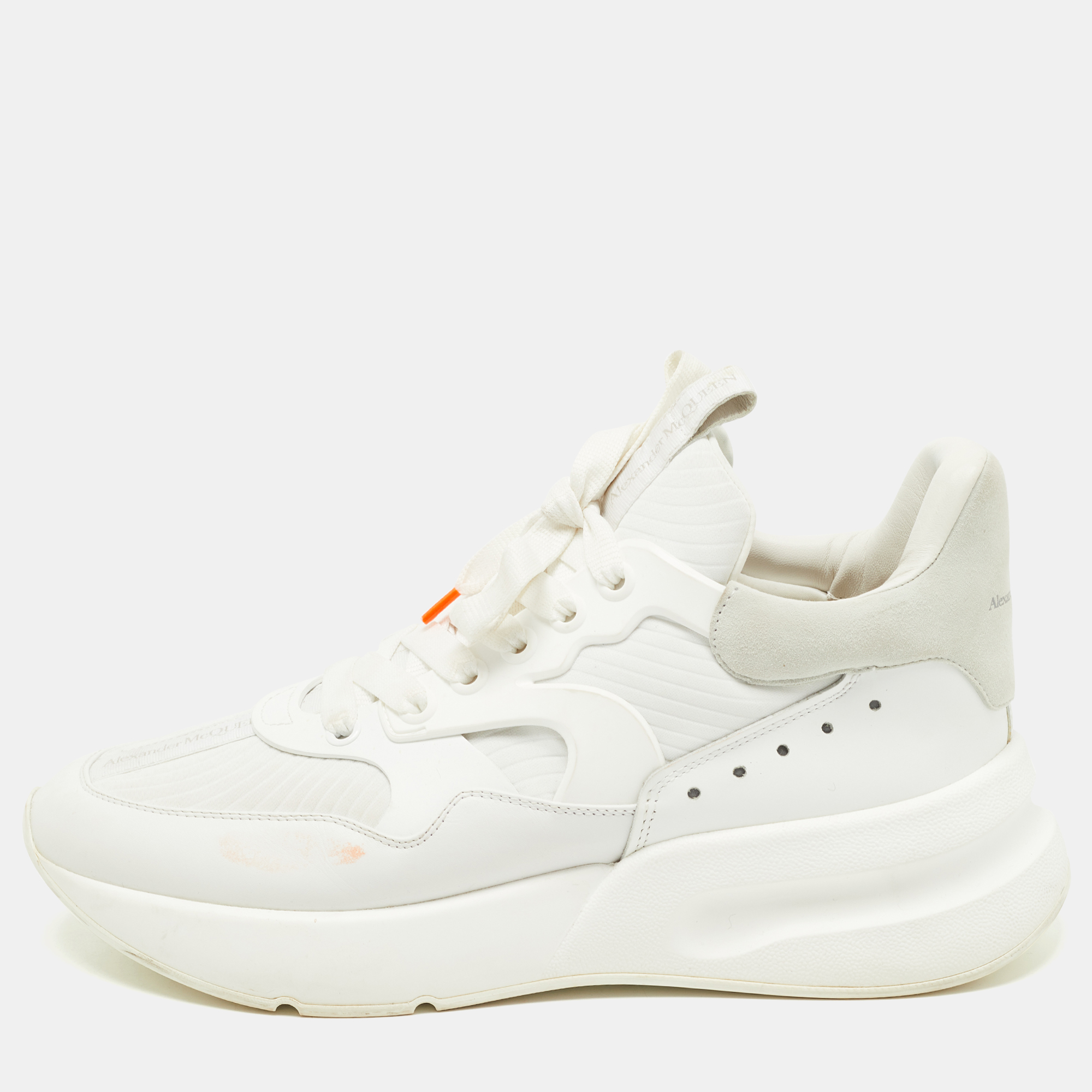 Pre Owned Alexander McQueen White Leather and Suede Oversized Sneakers Size 45