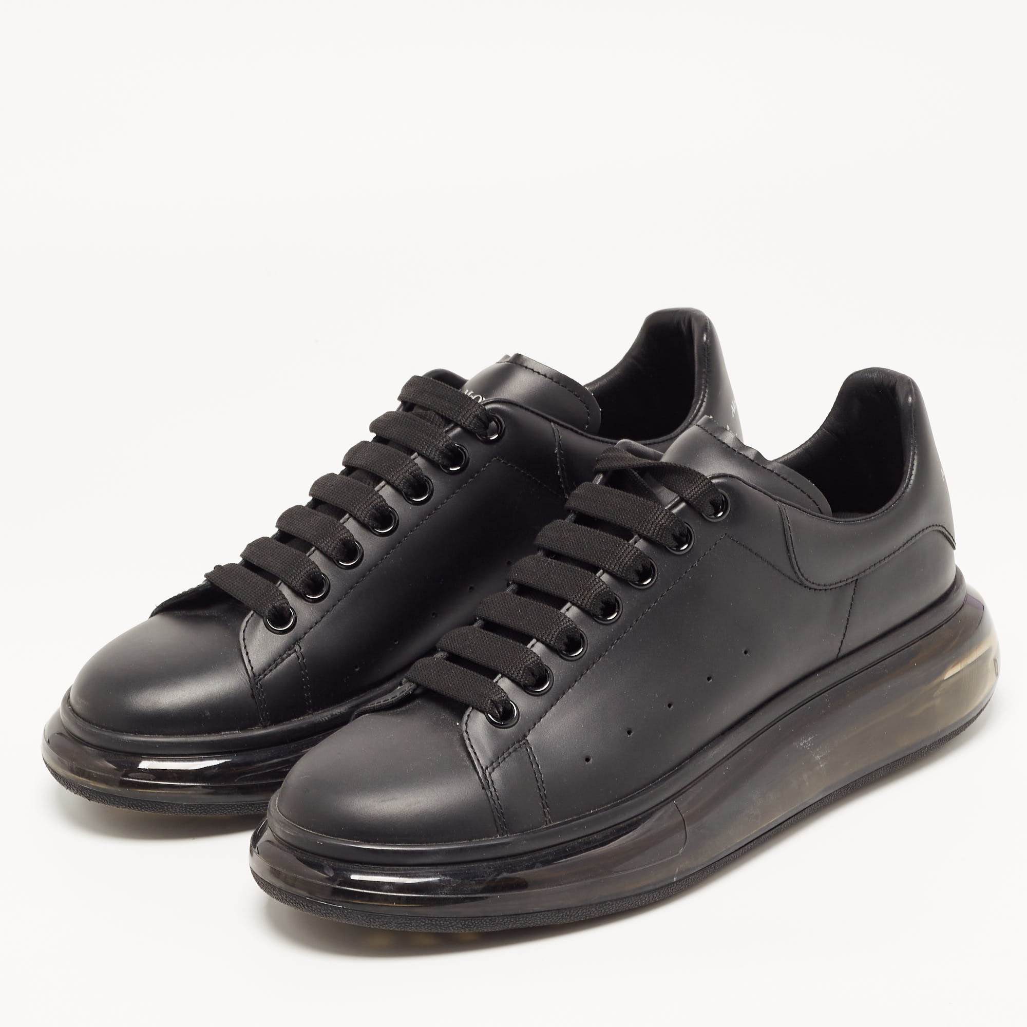 

Alexander McQueen Black Leather Oversized Transparent Sole Sneakers Size