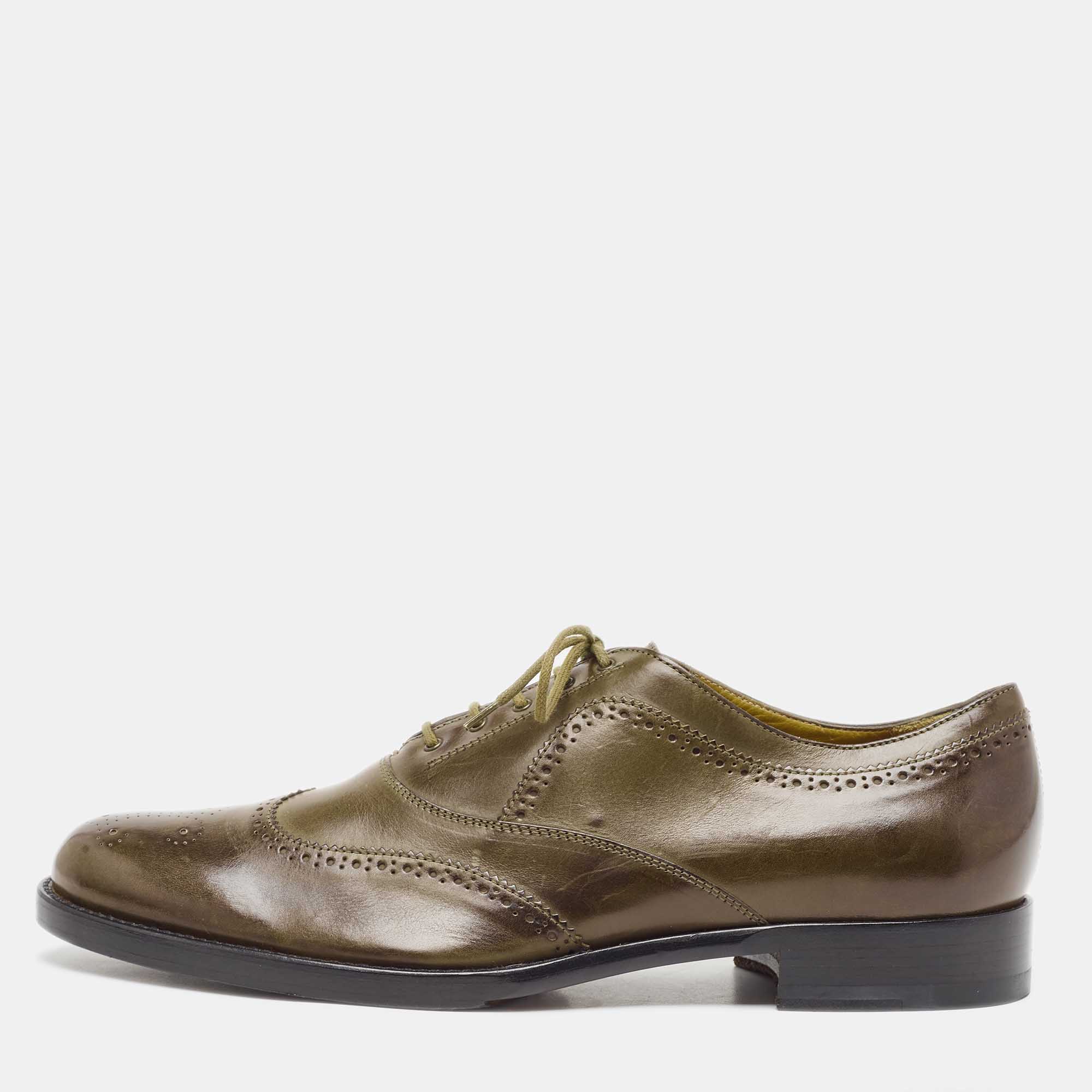 

Alexander McQueen Olive Green Brogue Leather Lace Up Oxfords Size