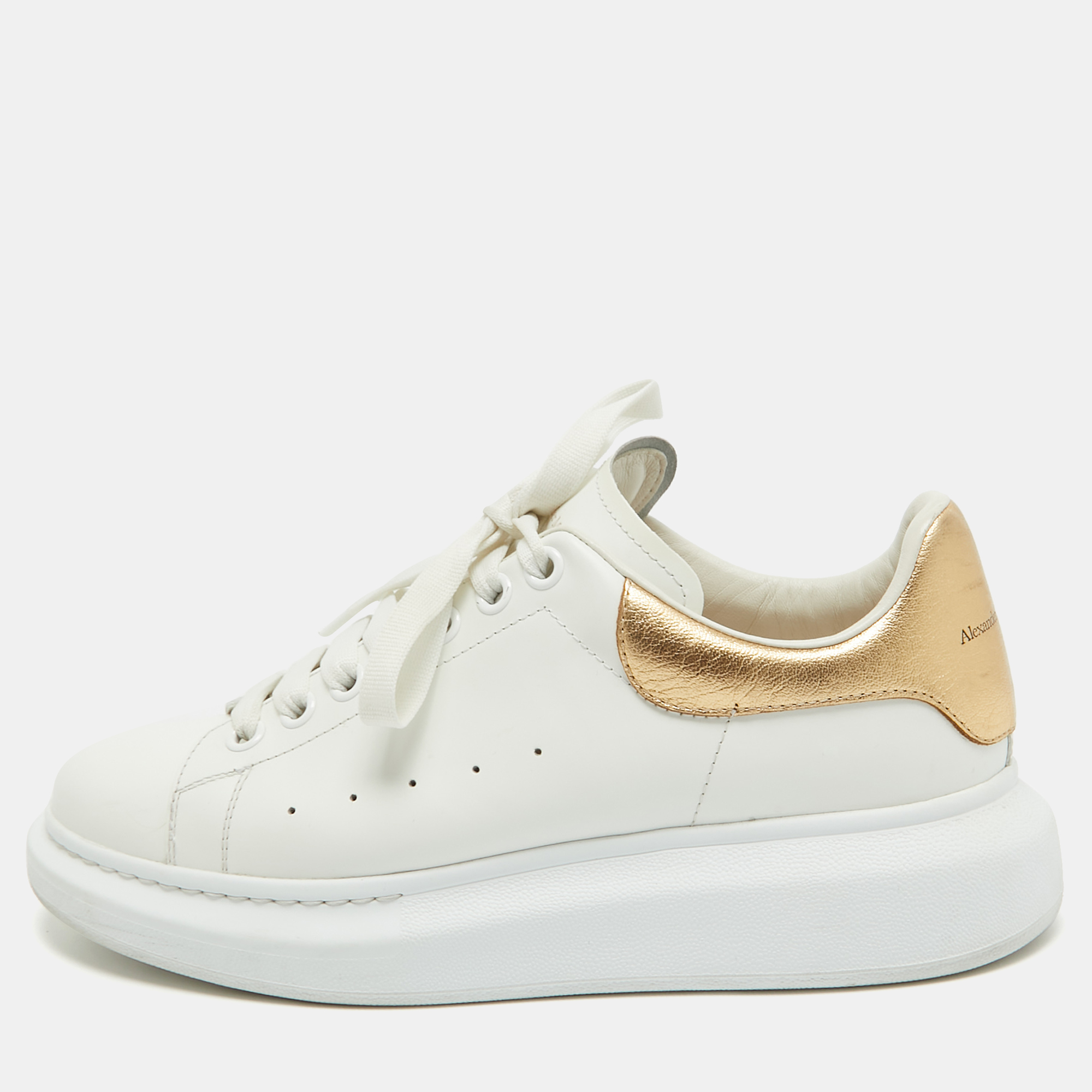 Pre-owned Alexander Mcqueen White/gold Leather Oversized Sneakers Size 40