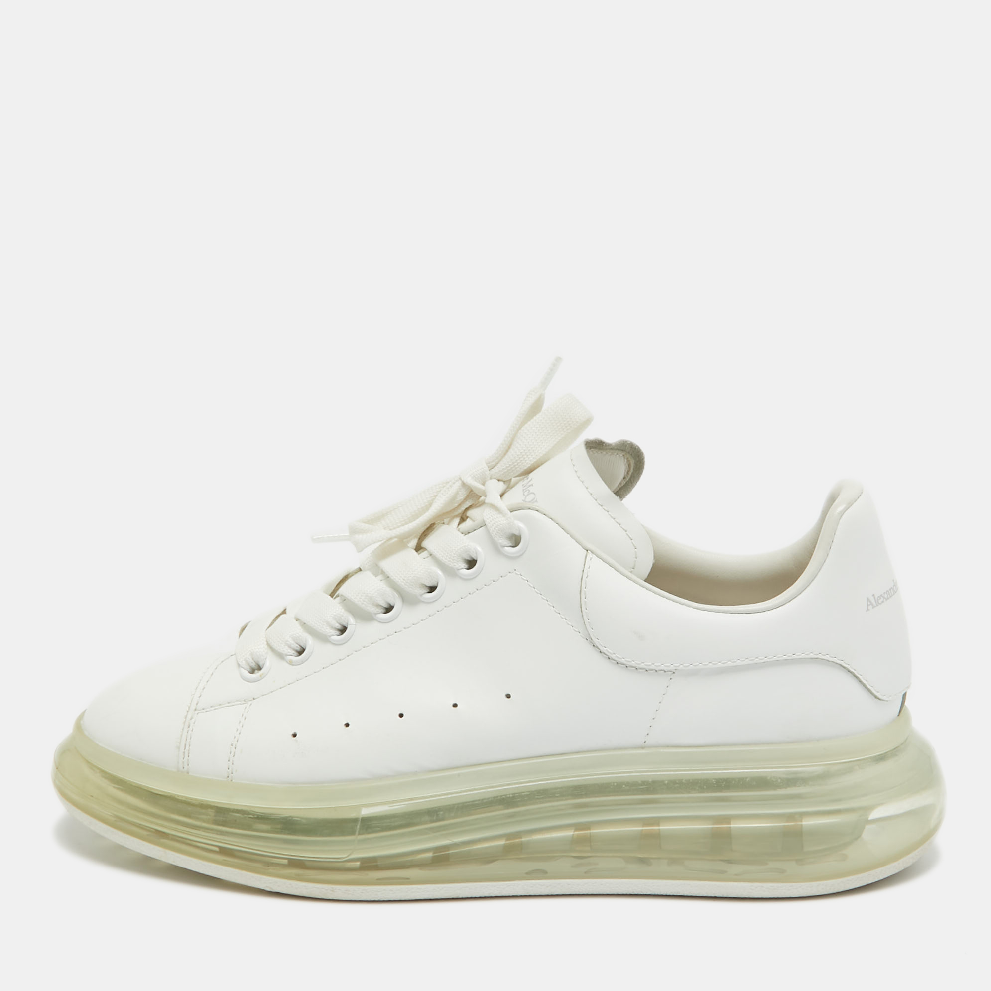 Pre-owned Alexander Mcqueen White Leather Oversized Transparent Sole Sneakers Size 42.5