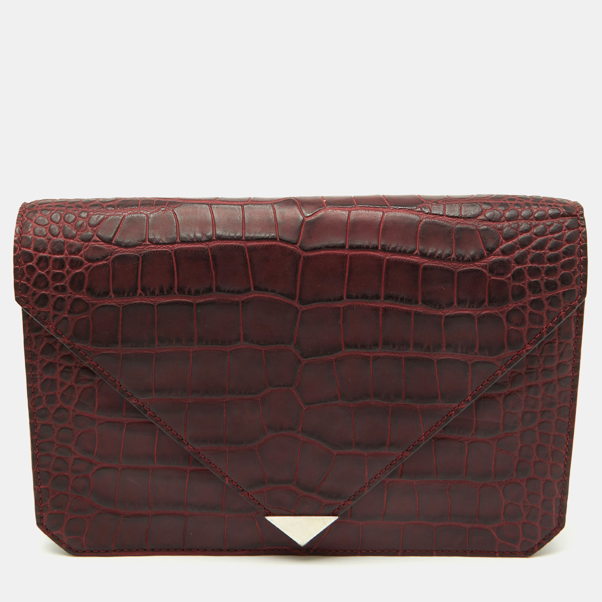 Pre-owned Alexander Wang Burgundy Croc Embossed Leather Prisma Envelope Clutch