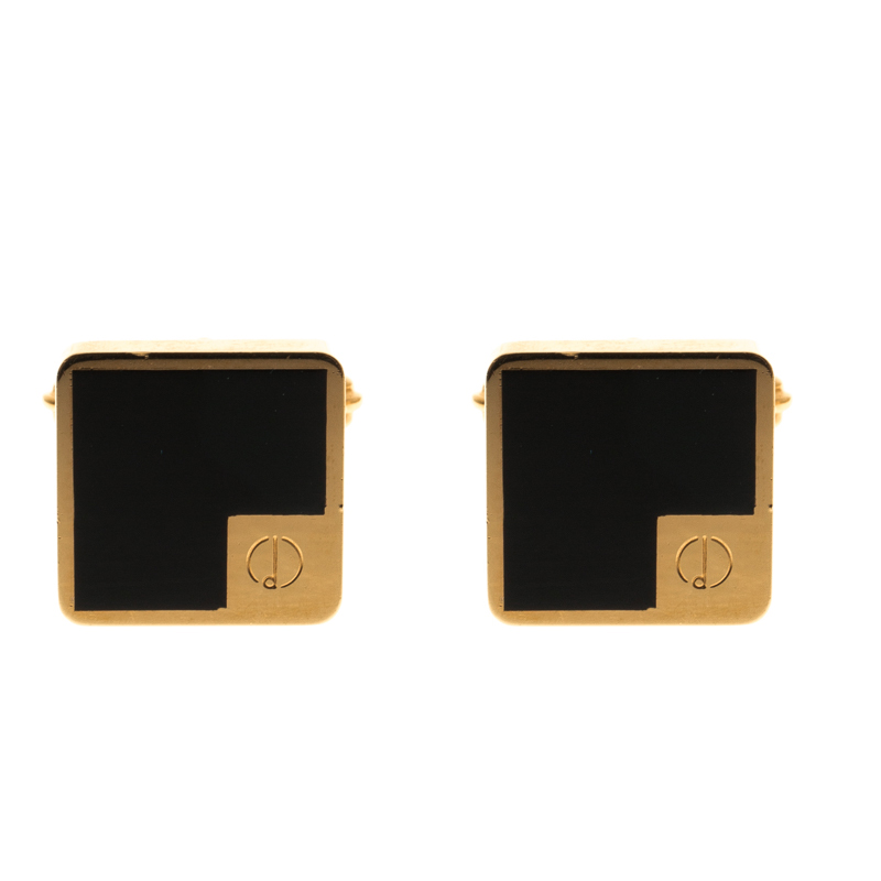 Dunhill Black Lacquer Gold Plated Cufflinks