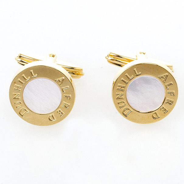 Alfred Dunhill Mother Of Pearl Gold Plated Cufflinks