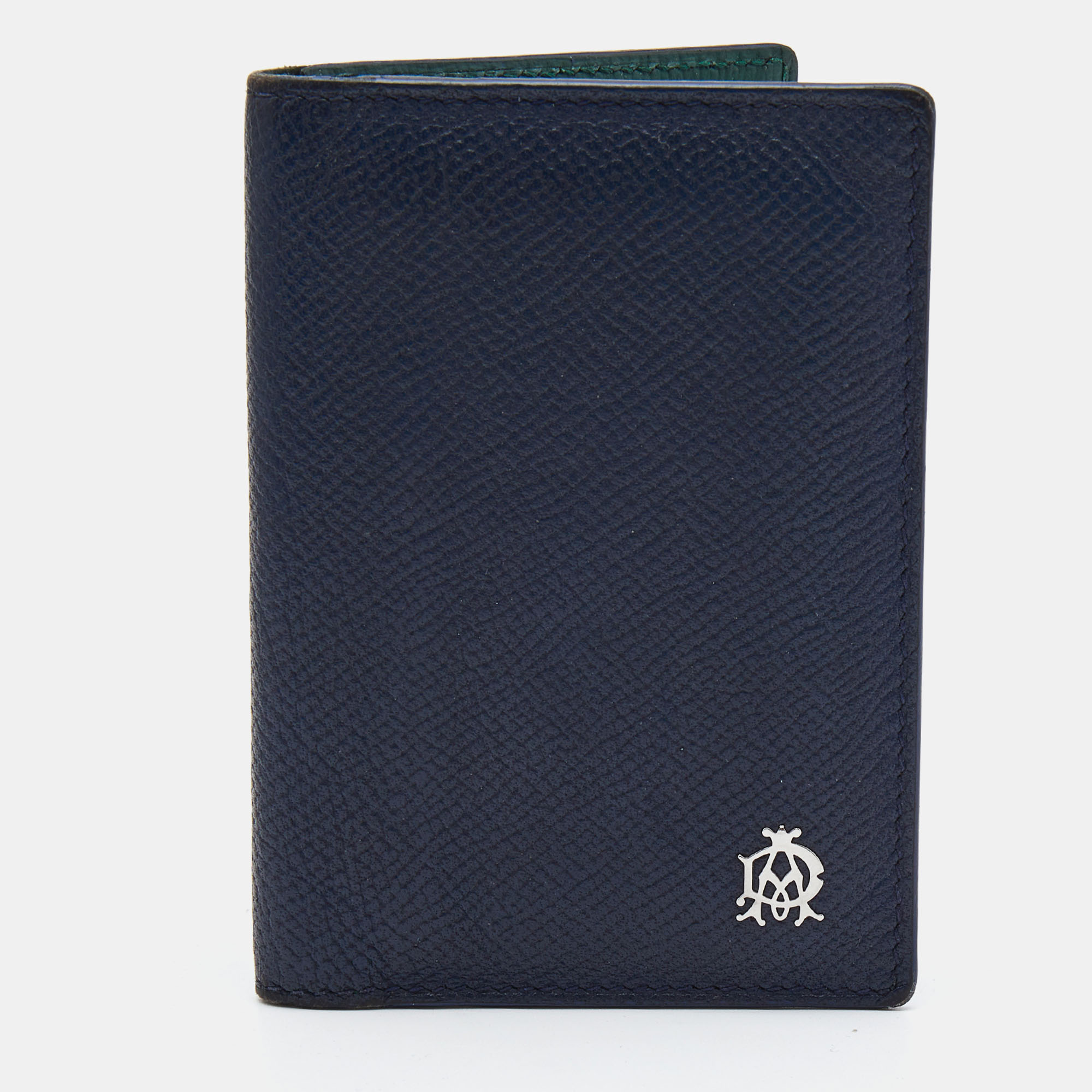Pre-owned Alfred Dunhill Navy Blue Leather Logo Bifold Card Case