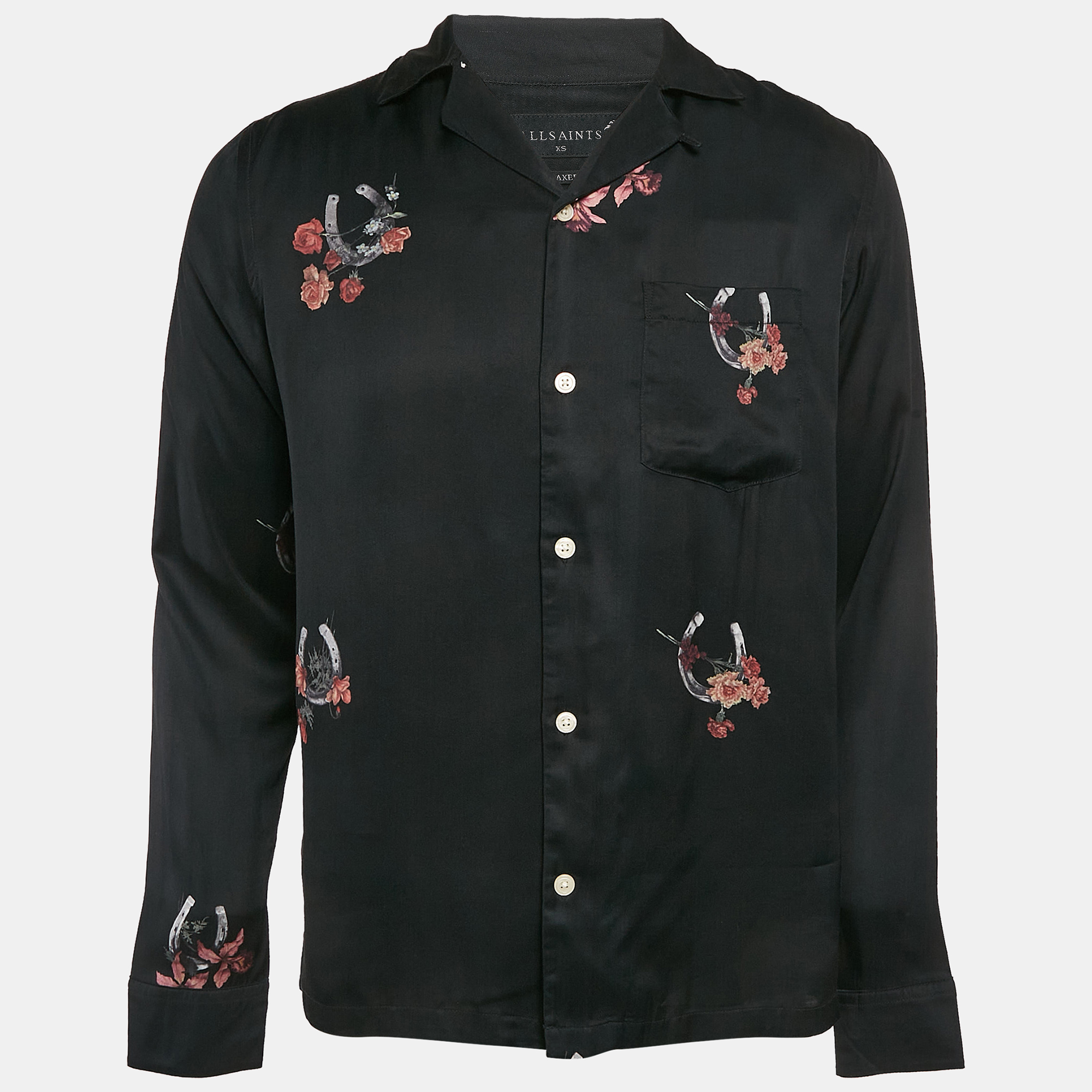 

All Saints Black Floral Print Crepe Goodluck LS Shirt S