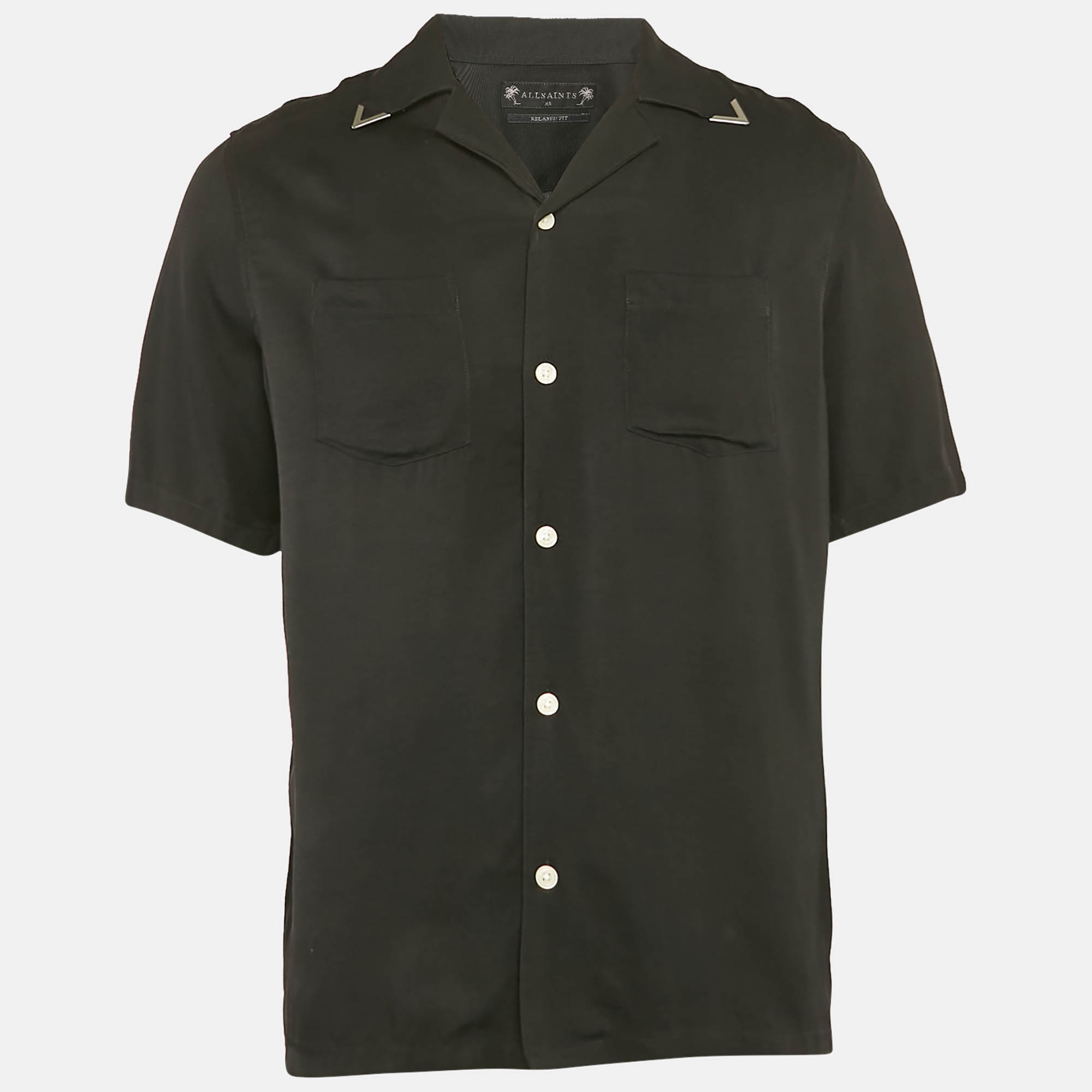 

All Saints Black Gabardine Relaxed Fit Button Front Shirt XS