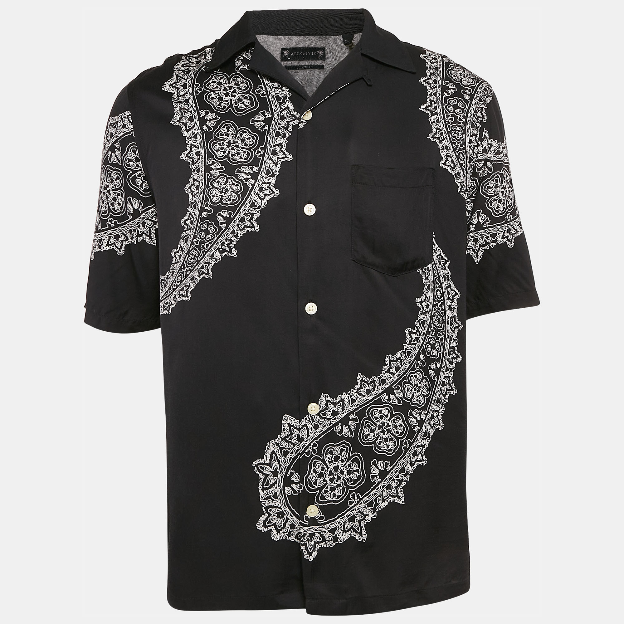 

All Saints Black Paisley Print Crepe Short Sleeve Shirt S